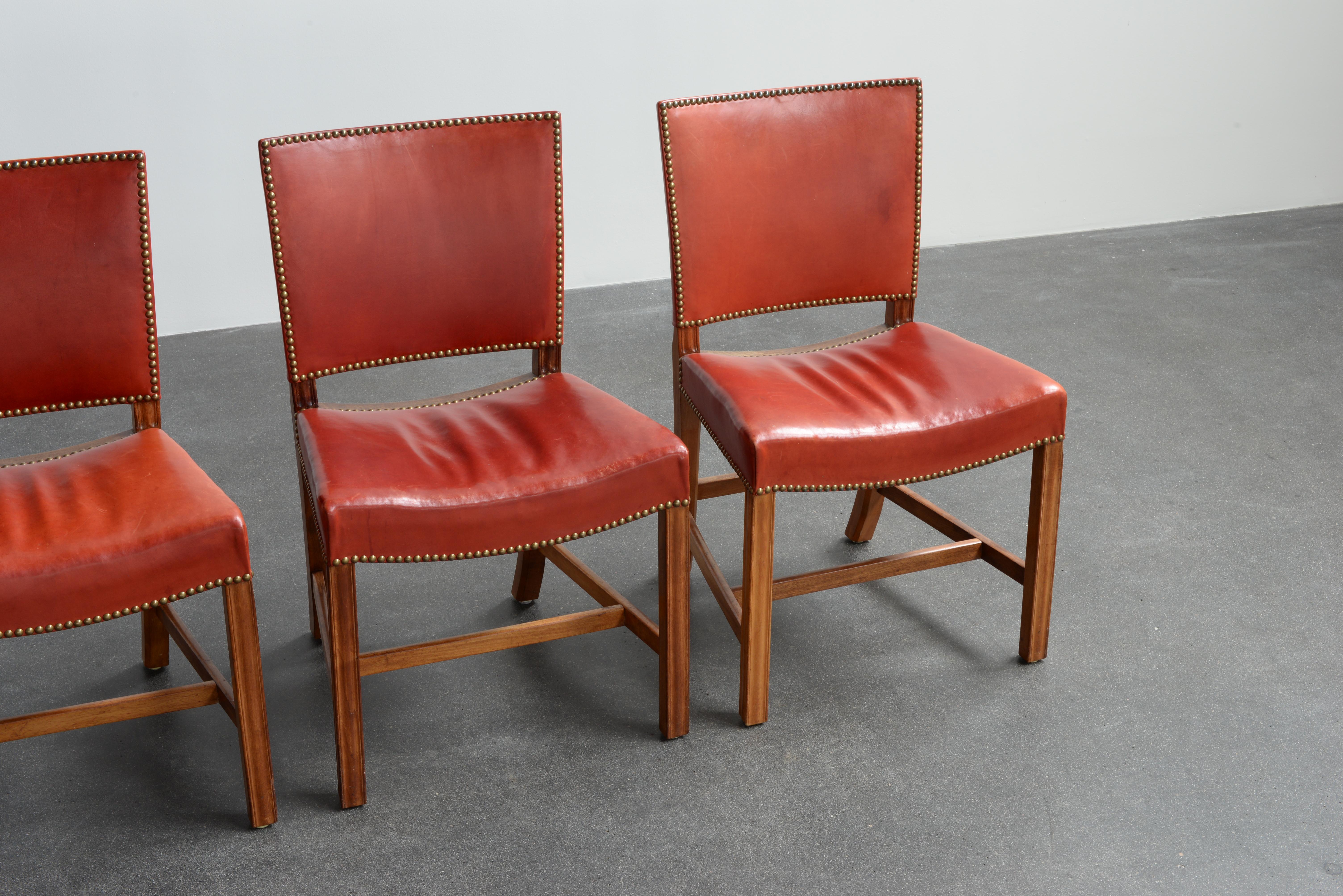Kaare Klint Set of Four Red Chairs for Rud, Rasmussen In Good Condition In Copenhagen, DK
