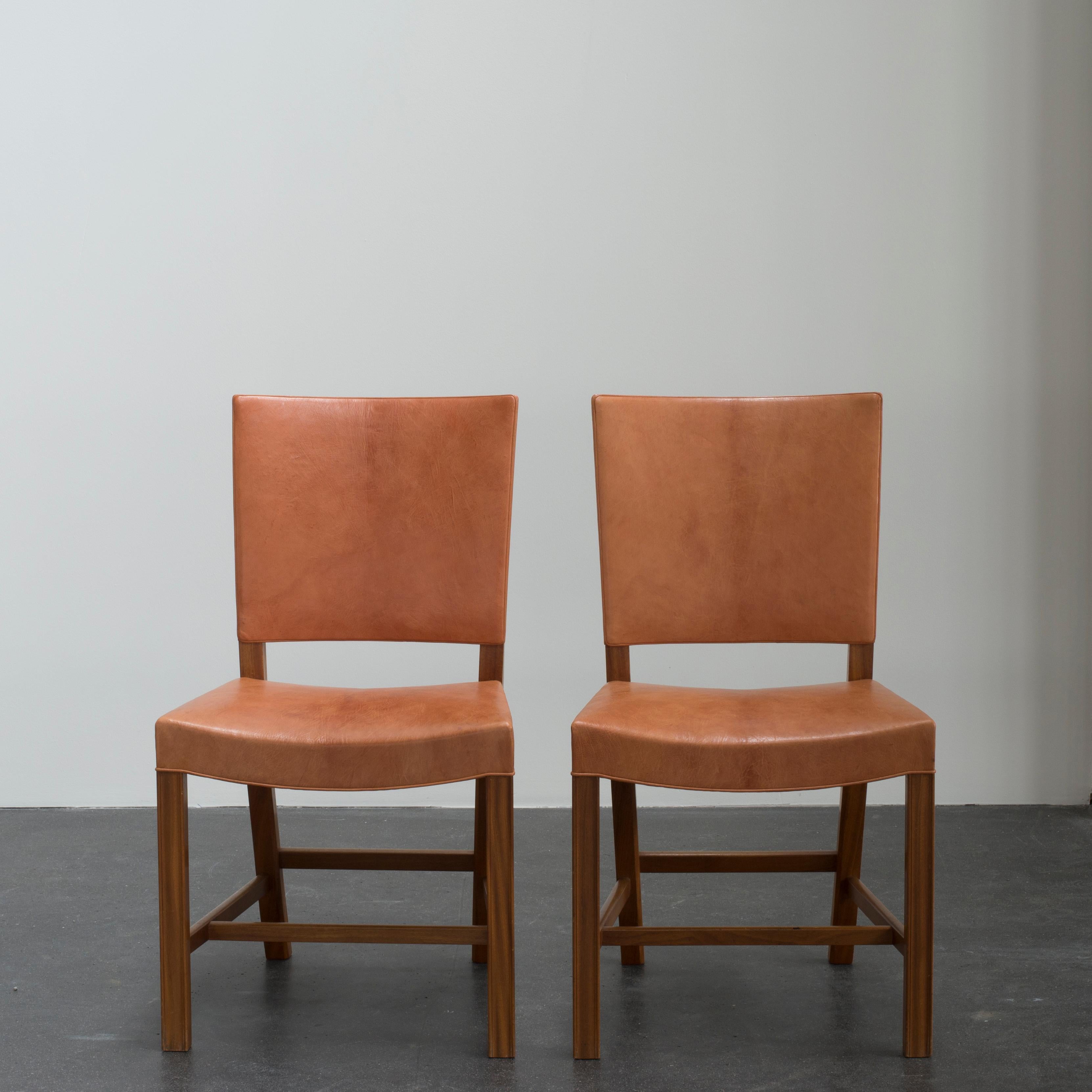 Leather Kaare Klint Set of Four Red Chairs for Rud. Rasmussen