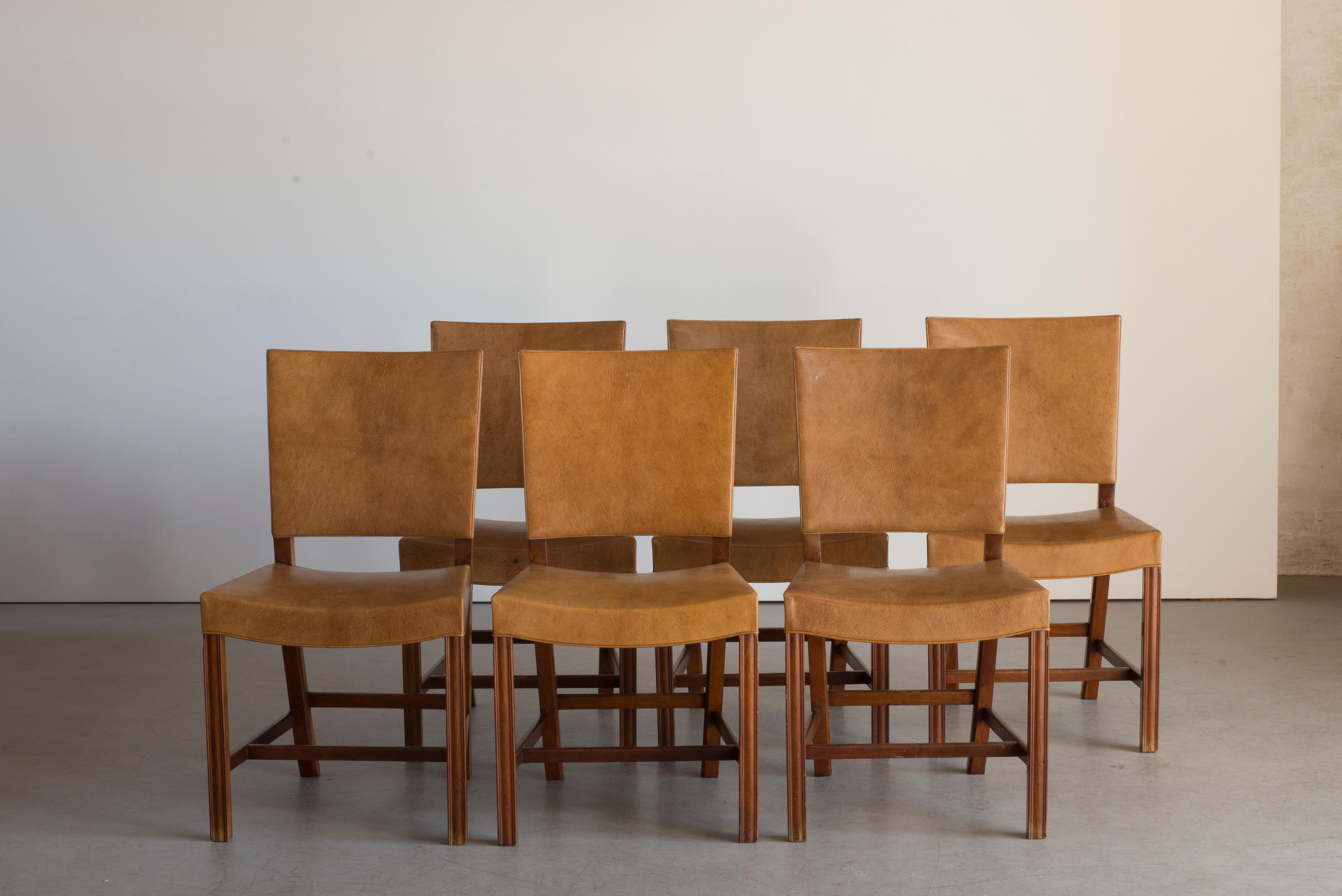 Scandinavian Modern Kaare Klint Set of Six Red Chairs for Rud. Rasmussen