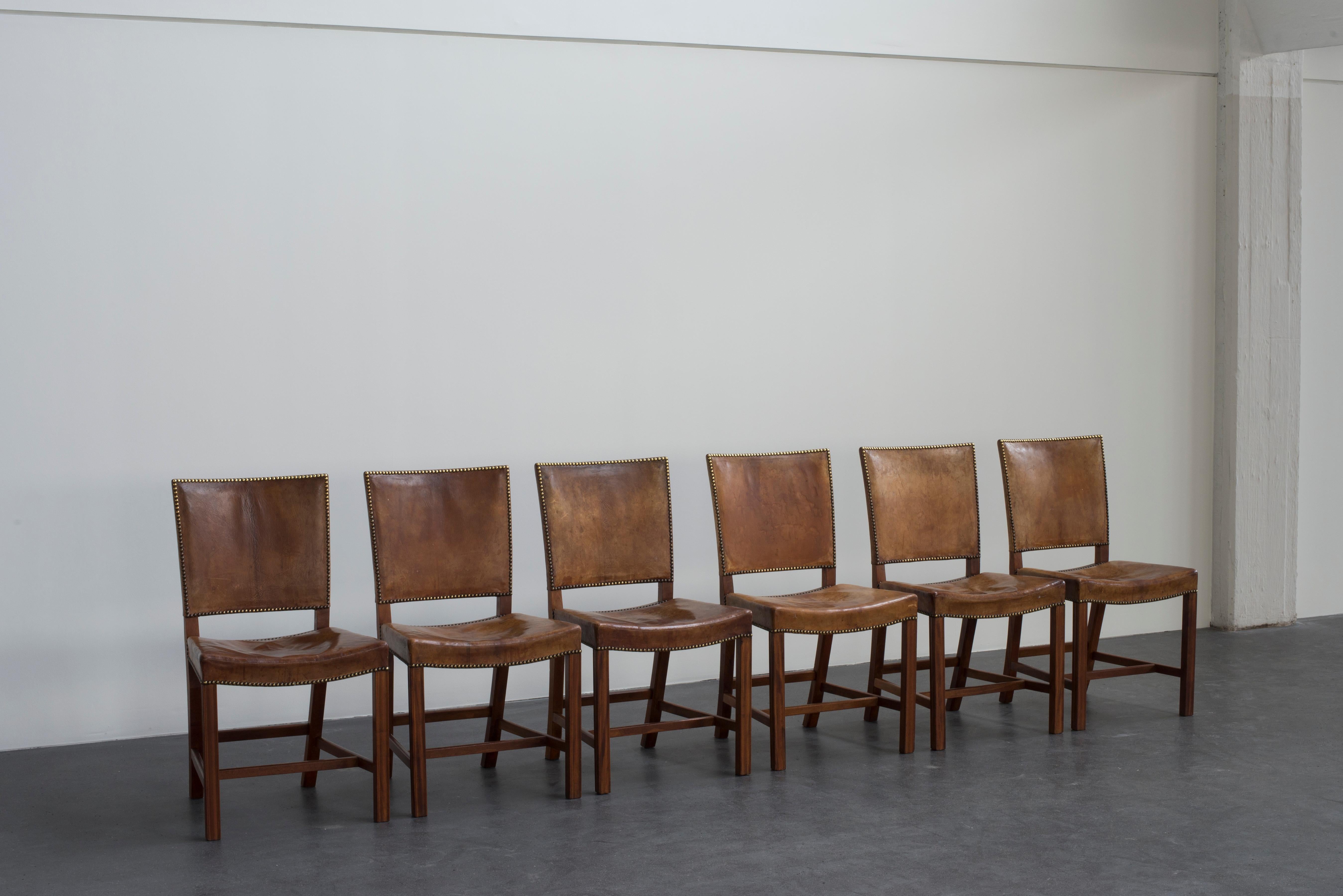 Kaare Klint Set of Six Red Chairs for Rud, Rasmussen In Good Condition In Copenhagen, DK