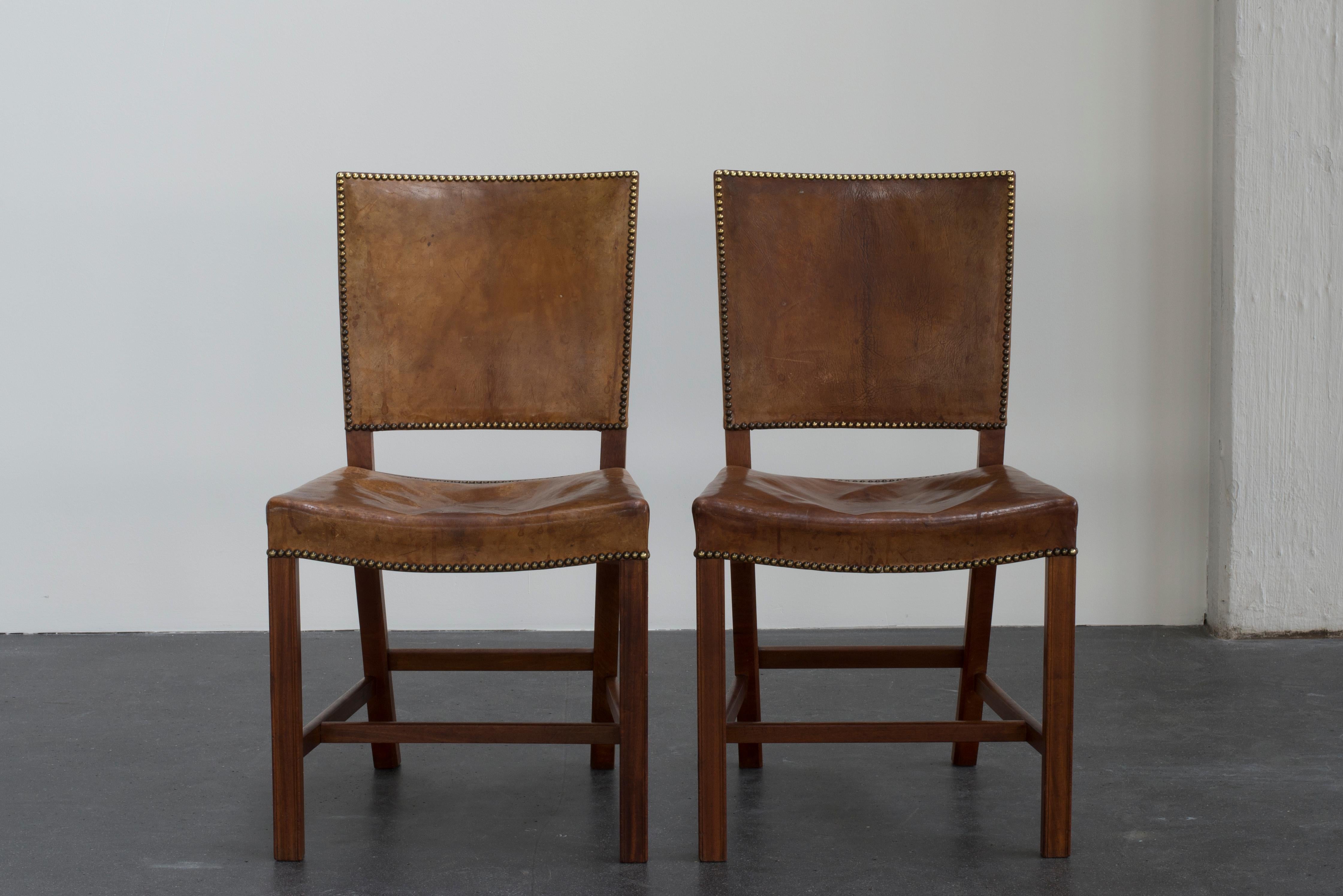 Early 20th Century Kaare Klint Set of Six Red Chairs for Rud, Rasmussen