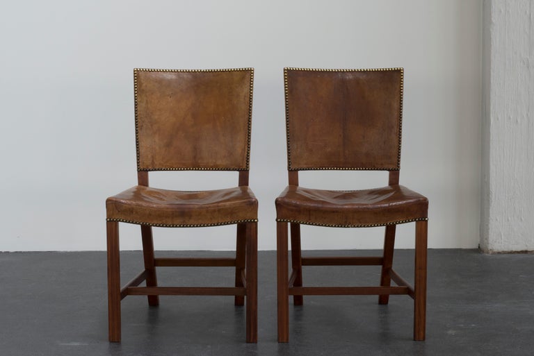 Early 20th Century Kaare Klint Set of Six Red Chairs for Rud, Rasmussen For Sale