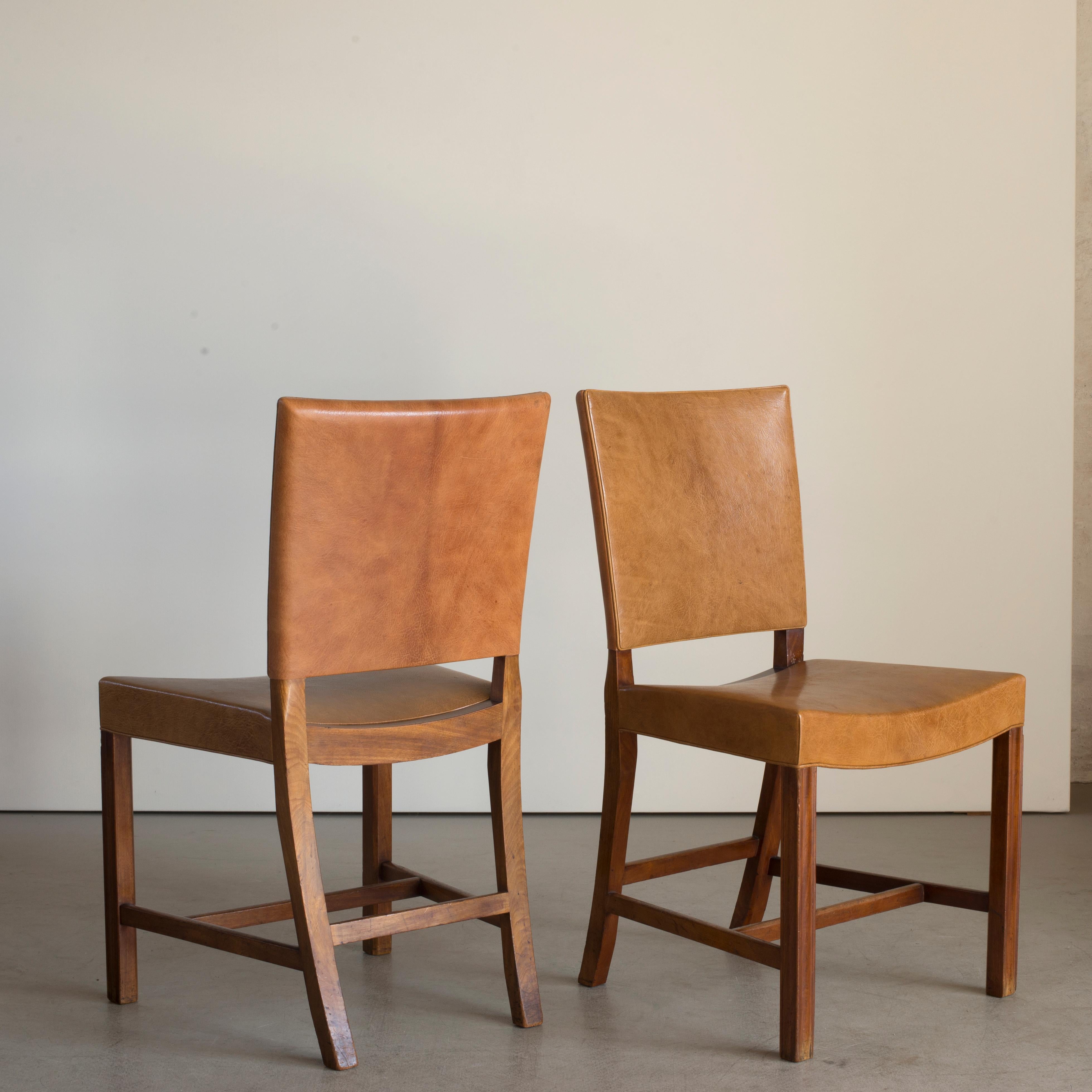 Leather Kaare Klint Set of Six Red Chairs for Rud. Rasmussen