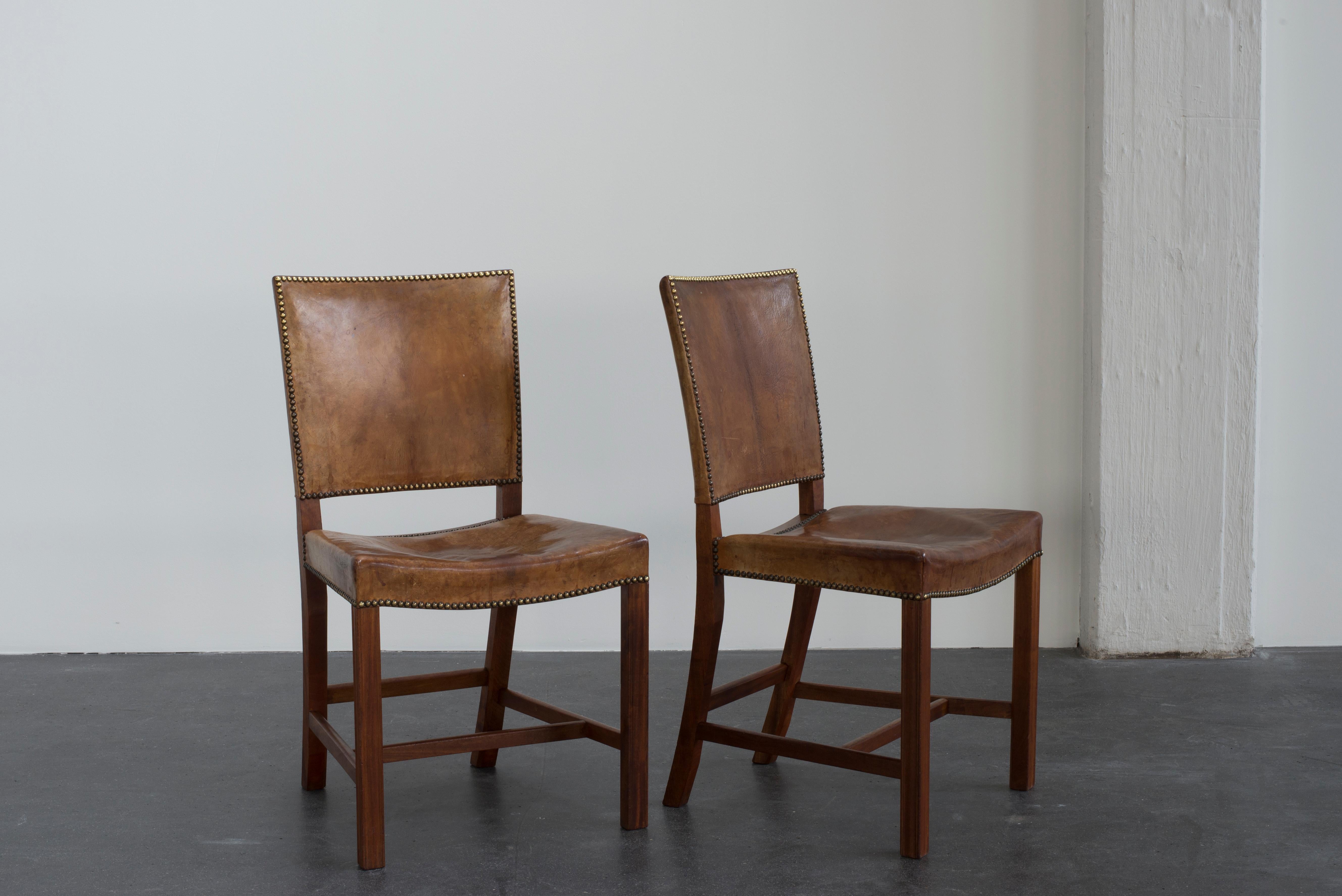 Leather Kaare Klint Set of Six Red Chairs for Rud, Rasmussen