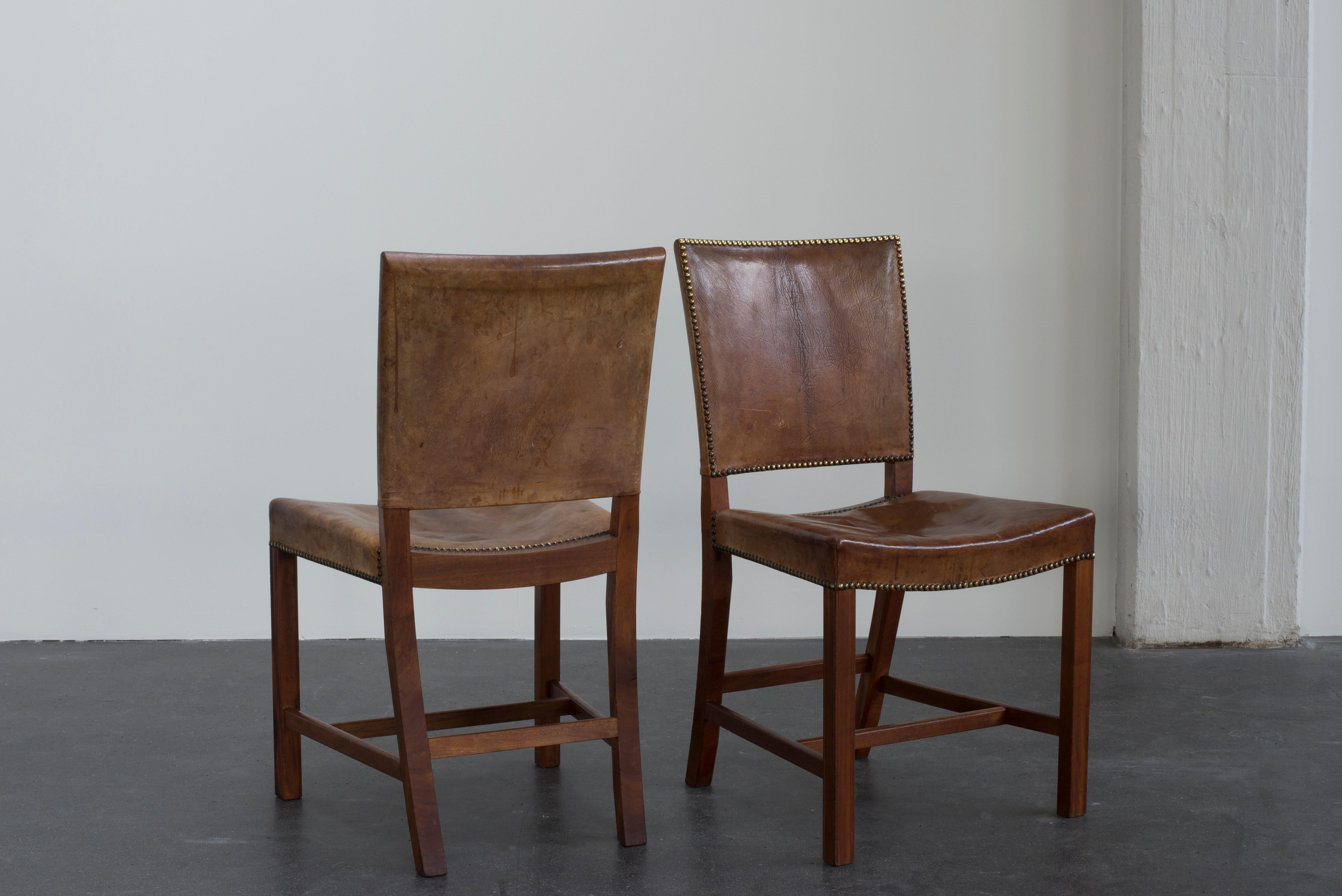 Kaare Klint Set of Six Red Chairs for Rud, Rasmussen 1