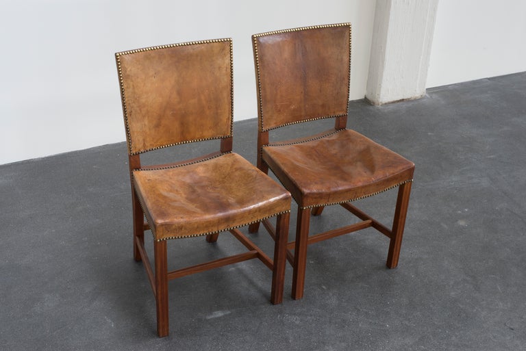 Kaare Klint Set of Six Red Chairs for Rud, Rasmussen For Sale 2