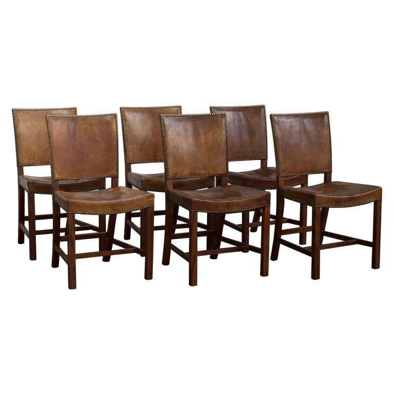 Kaare Klint Set of Six Red Chairs for Rud, Rasmussen For Sale