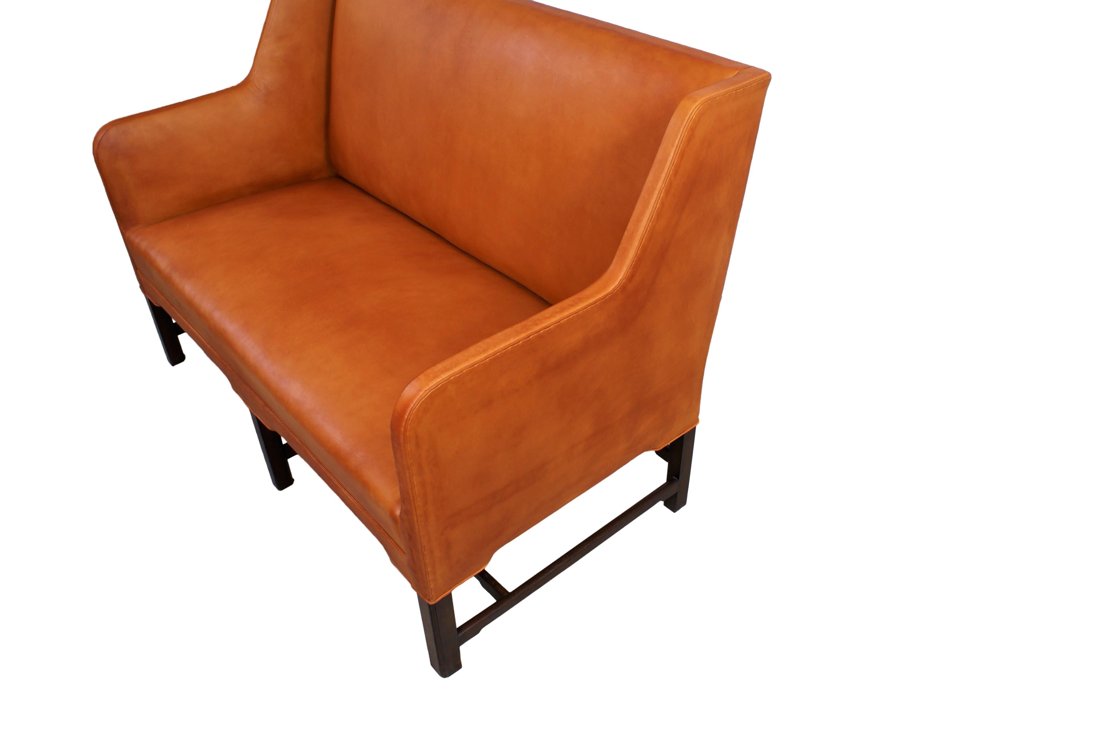 Mid-20th Century Kaare Klint Settee in Cuban Mahogany and Natural Leather, Model 5011, 1935