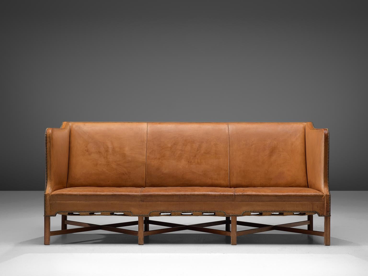 Danish Kaare Klint Sofa '4118' in Mahogany and Original Cognac Leather