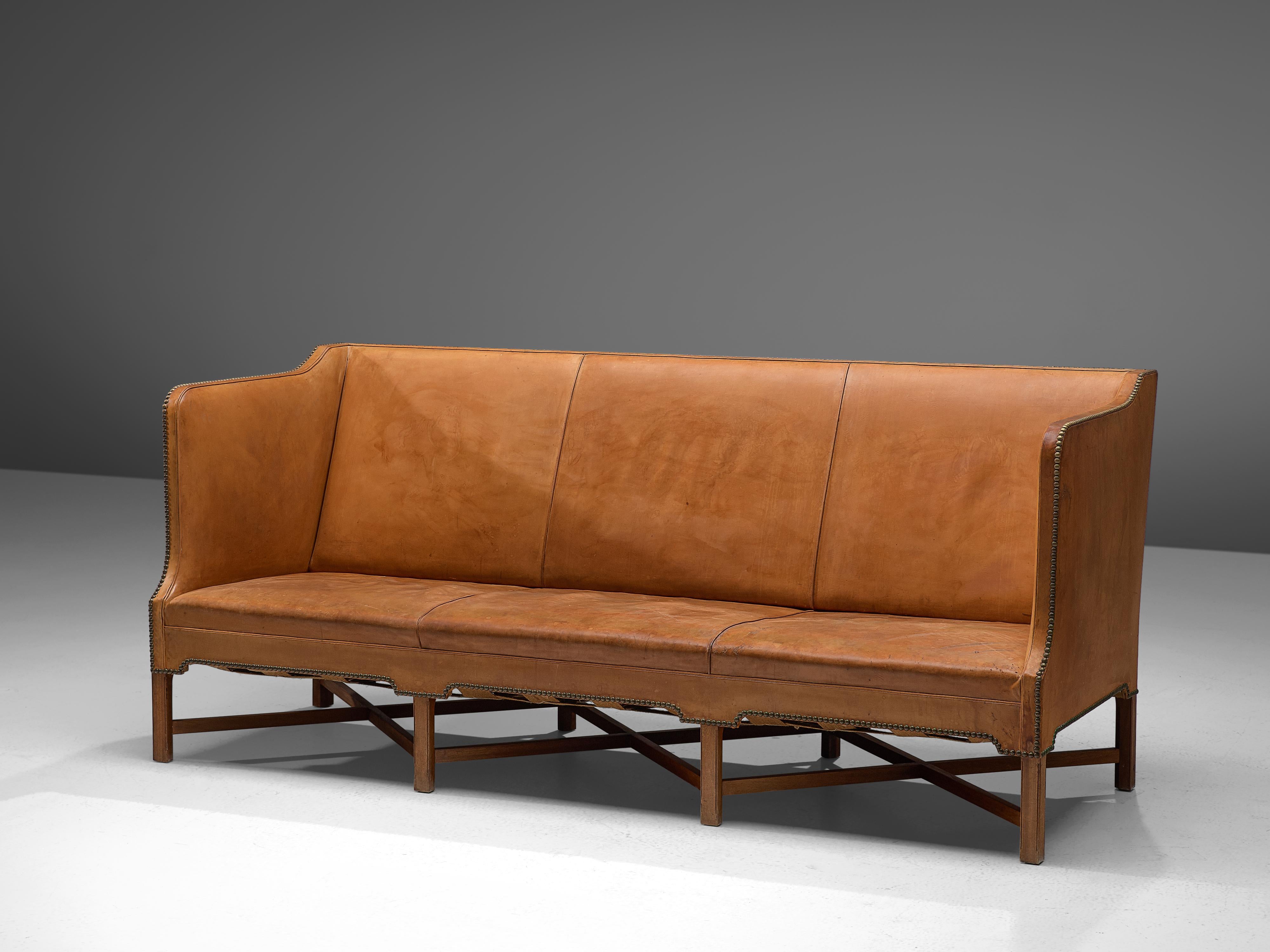 Danish Kaare Klint Sofa '4118' in Mahogany and Original Cognac Leather