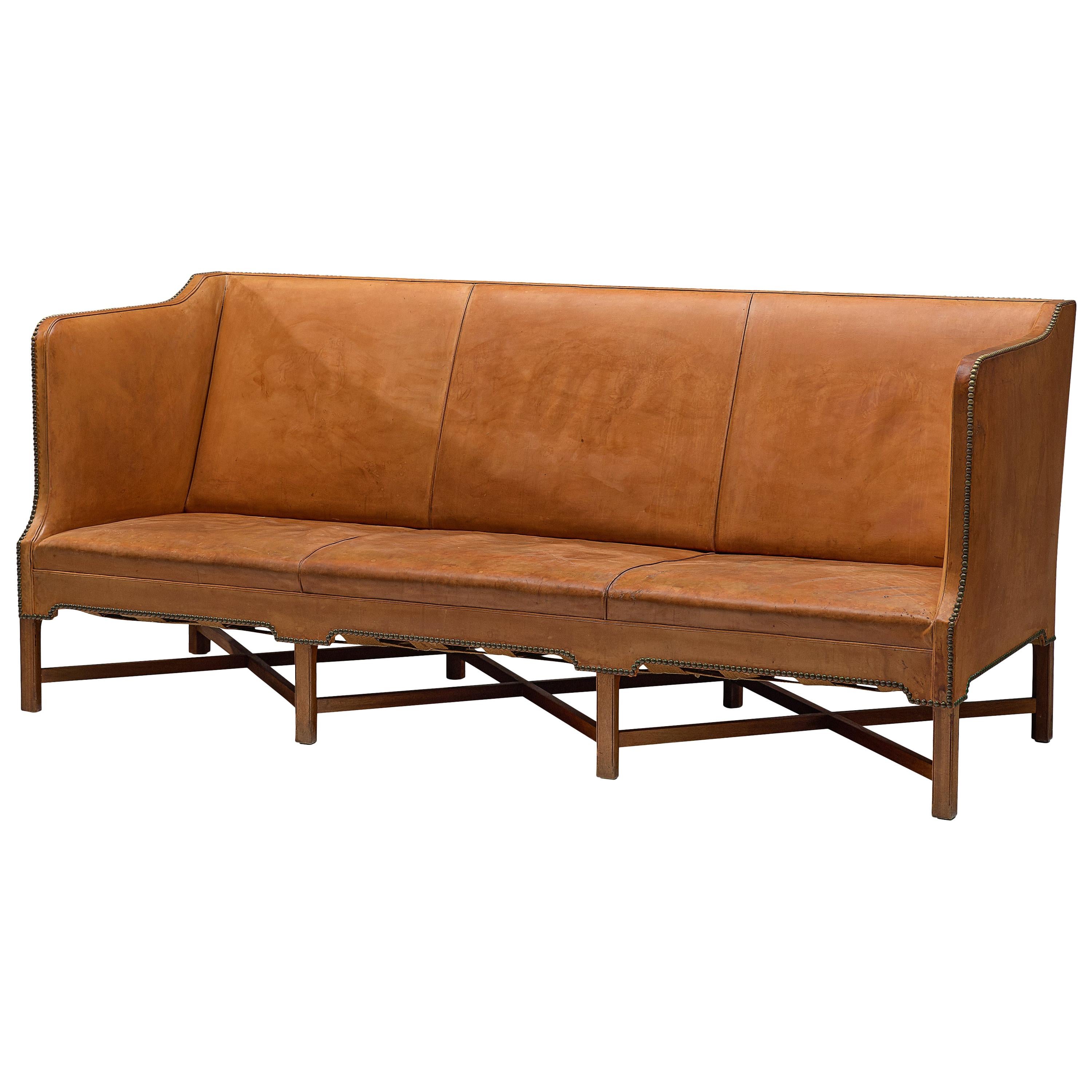 Kaare Klint Sofa '4118' in Mahogany and Original Cognac Leather