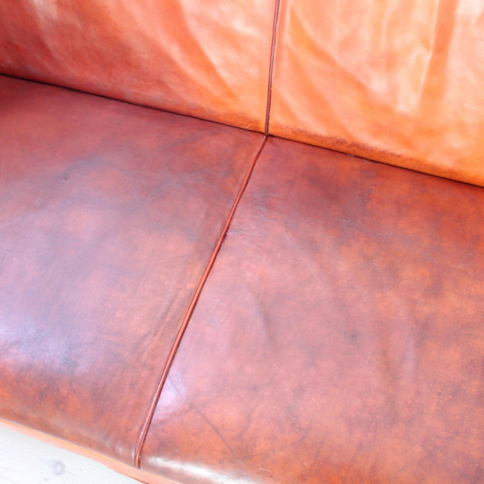 20th Century Rare Kaare Klint X-base Sofa in Original Patinated Leather