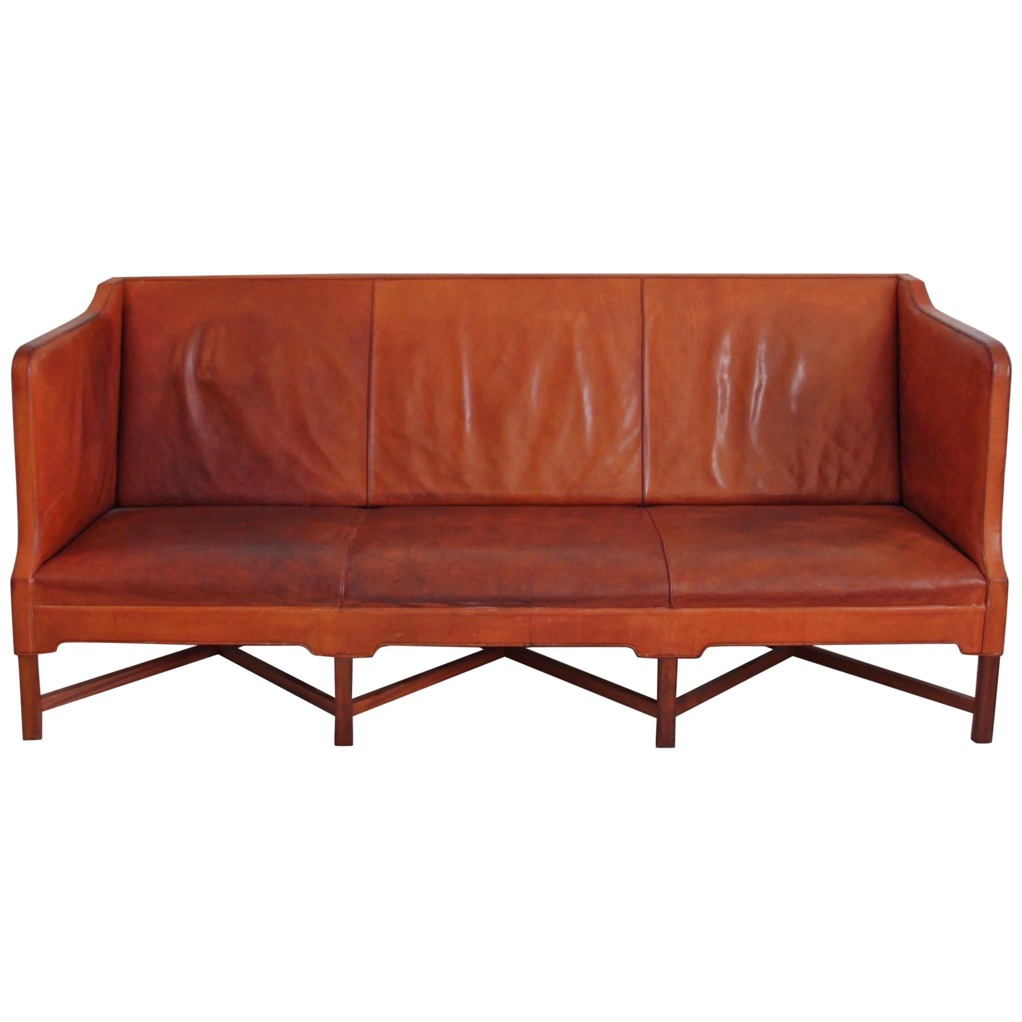 Rare Kaare Klint X-base Sofa in Original Patinated Leather