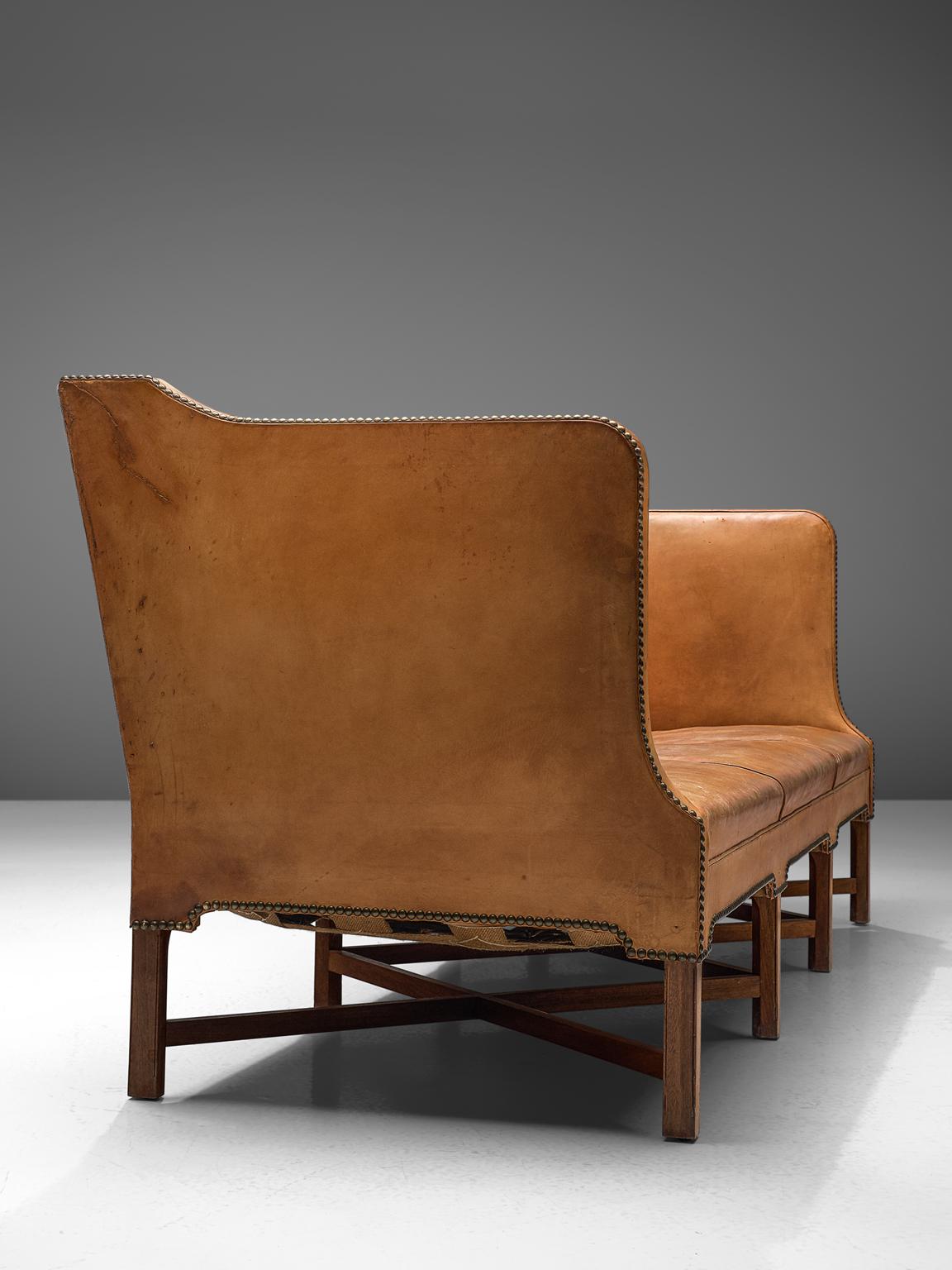 Mid-Century Modern Kaare Klint Sofa Model 4118 in Mahogany and Original Cognac Leather