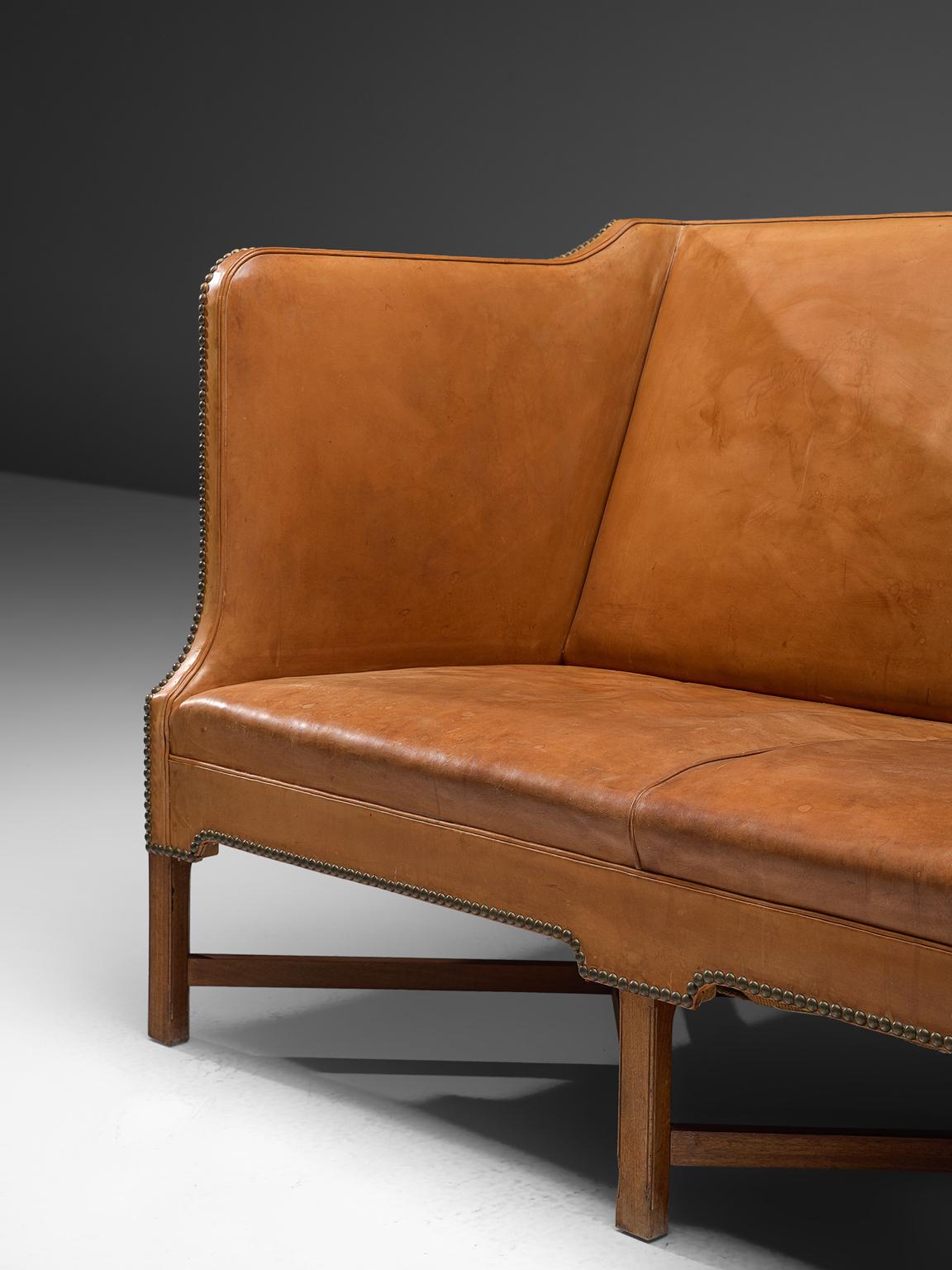 Early 20th Century Kaare Klint Sofa Model 4118 in Mahogany and Original Cognac Leather