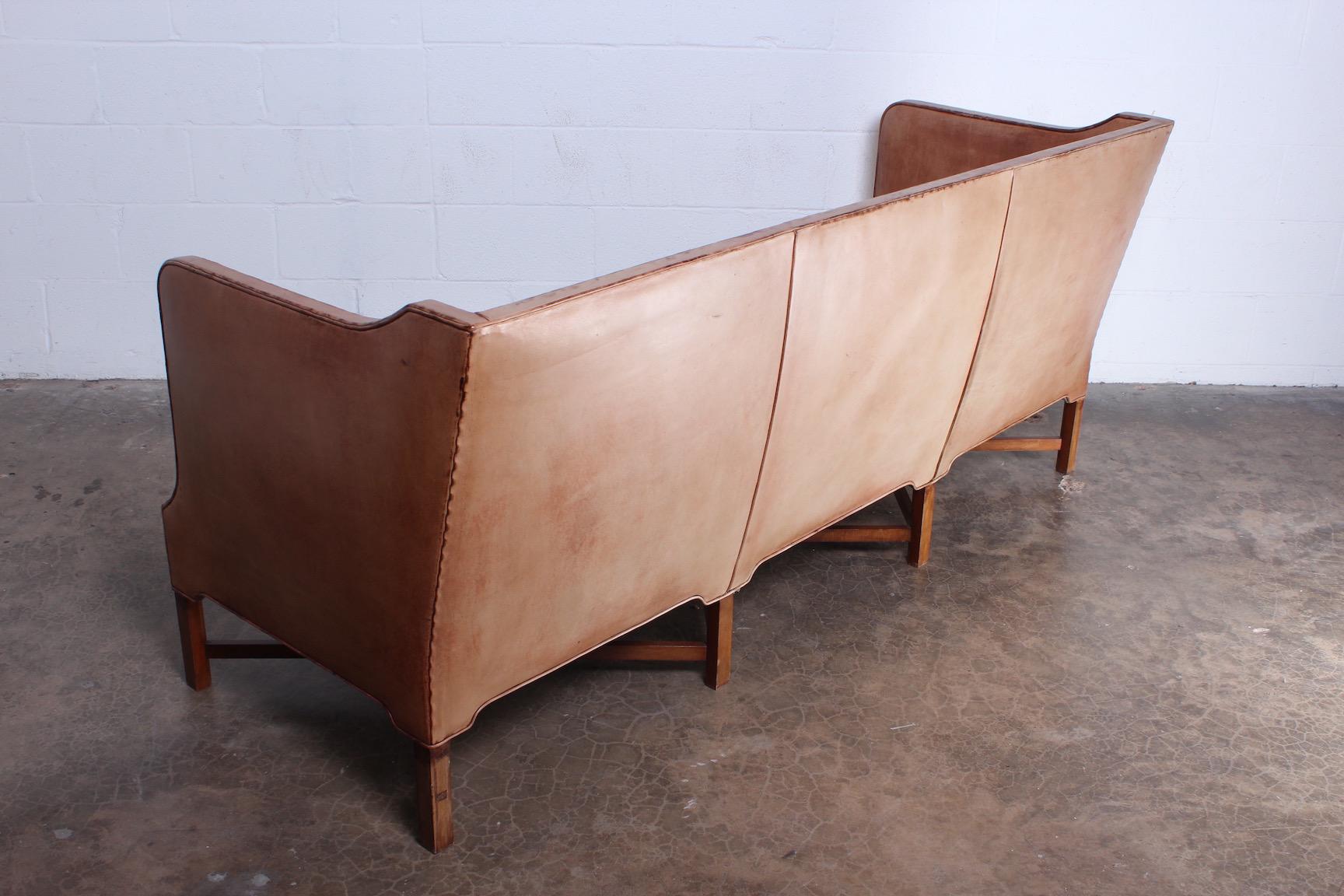 Kaare Klint Sofa Model 4118 in Mahogany and Patinated Leather 6