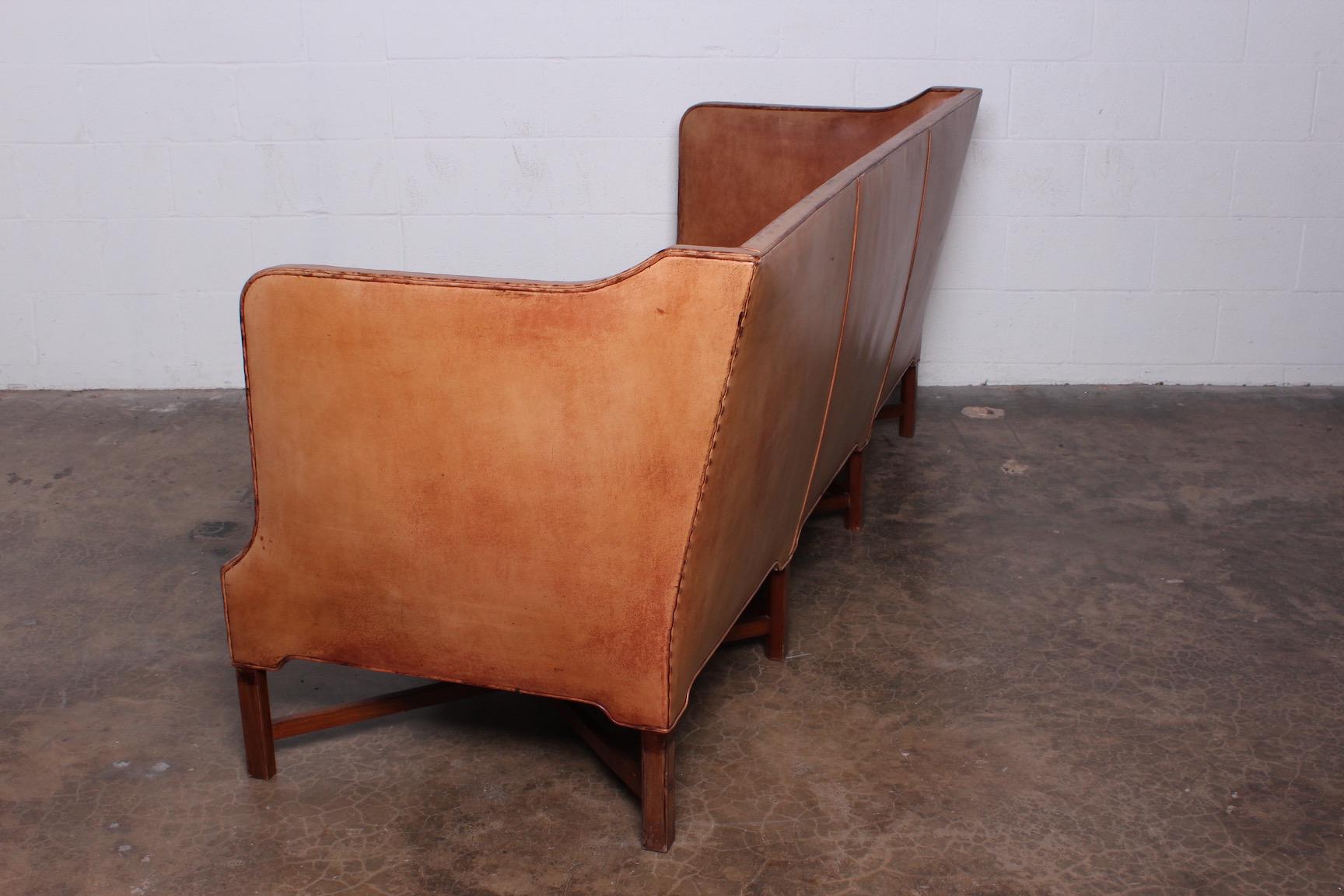 Kaare Klint Sofa Model 4118 in Mahogany and Patinated Leather 7