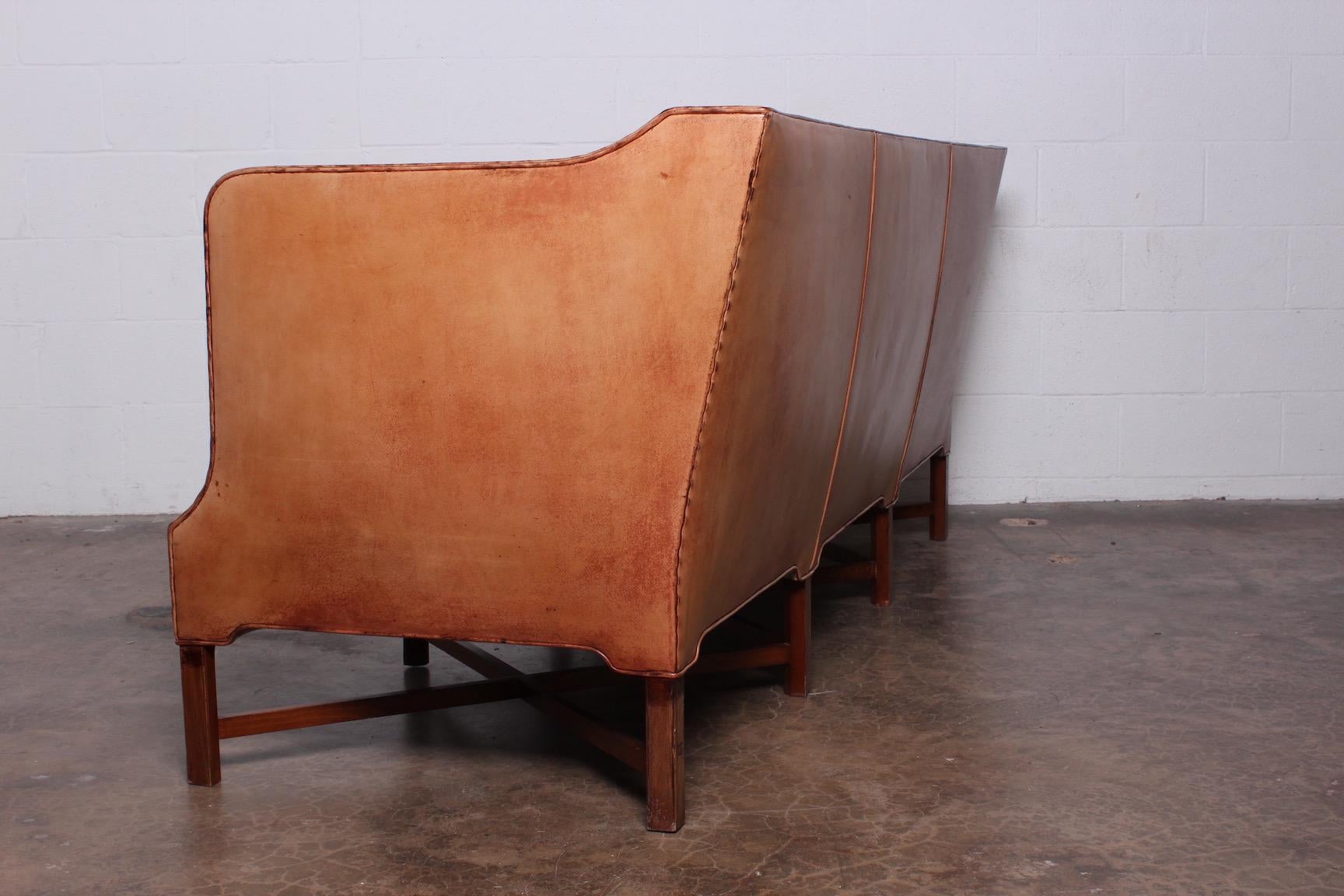 Kaare Klint Sofa Model 4118 in Mahogany and Patinated Leather 8