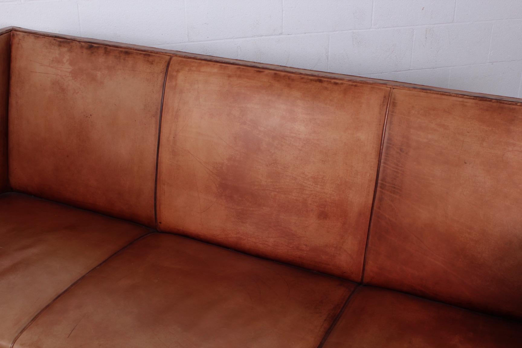 Kaare Klint Sofa Model 4118 in Mahogany and Patinated Leather 9