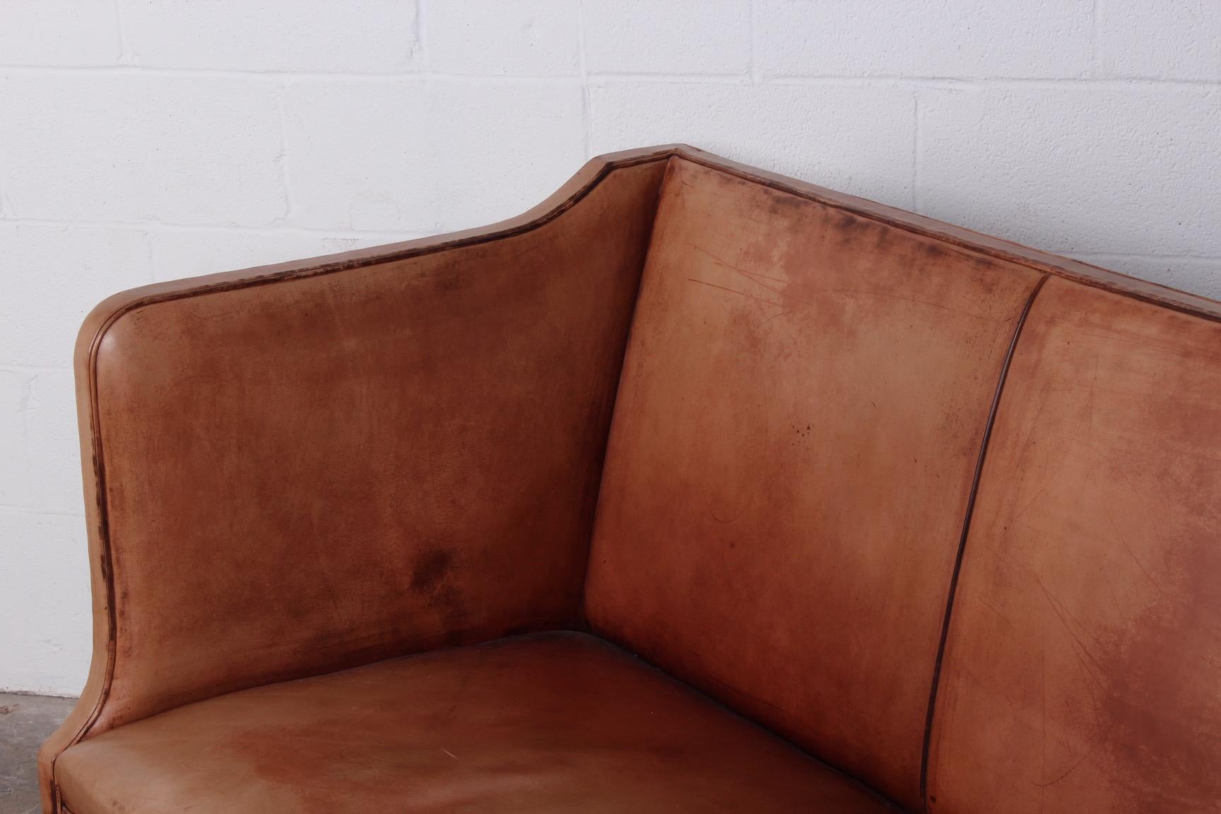 Kaare Klint Sofa Model 4118 in Mahogany and Patinated Leather 10