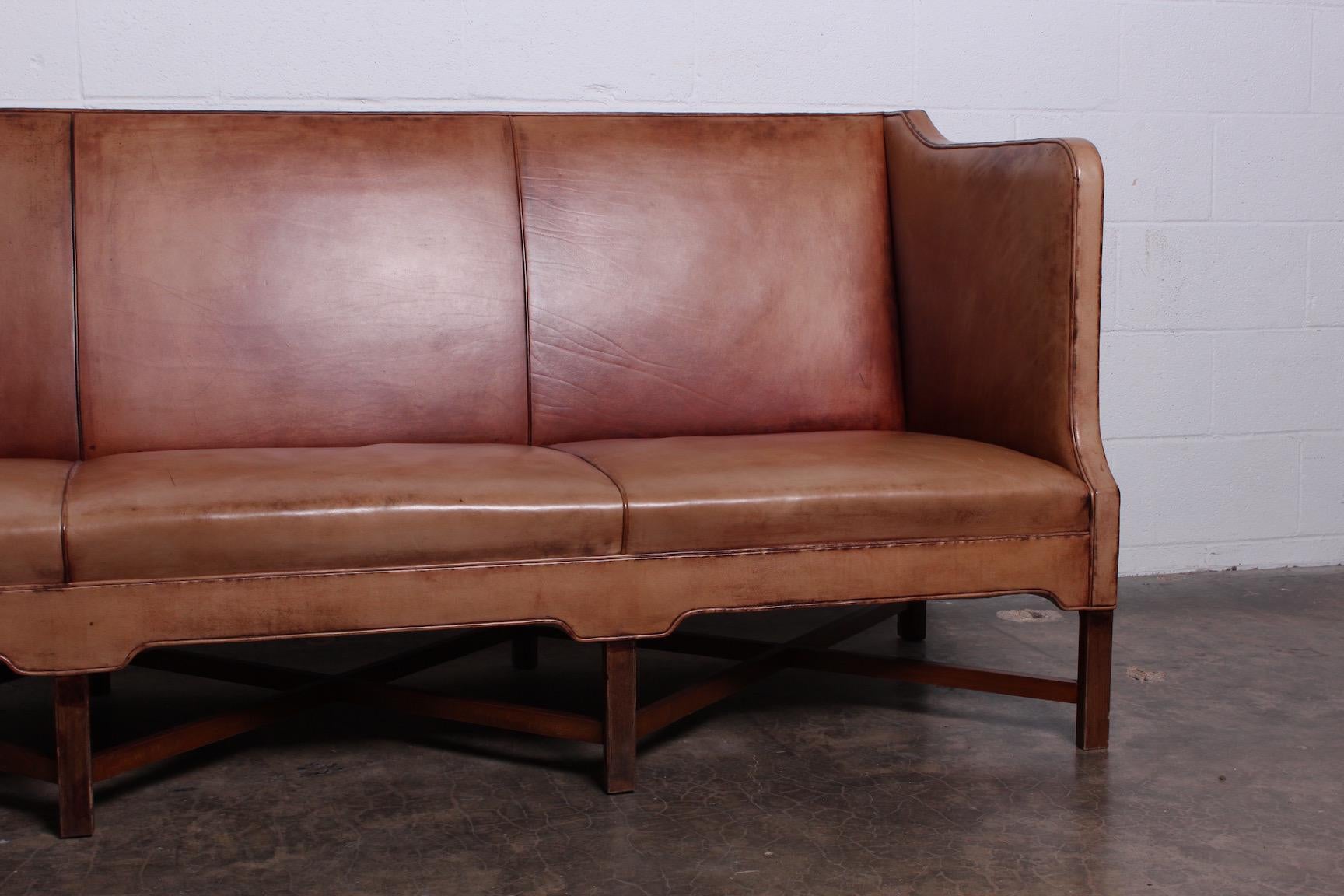 Kaare Klint Sofa Model 4118 in Mahogany and Patinated Leather In Good Condition In Dallas, TX