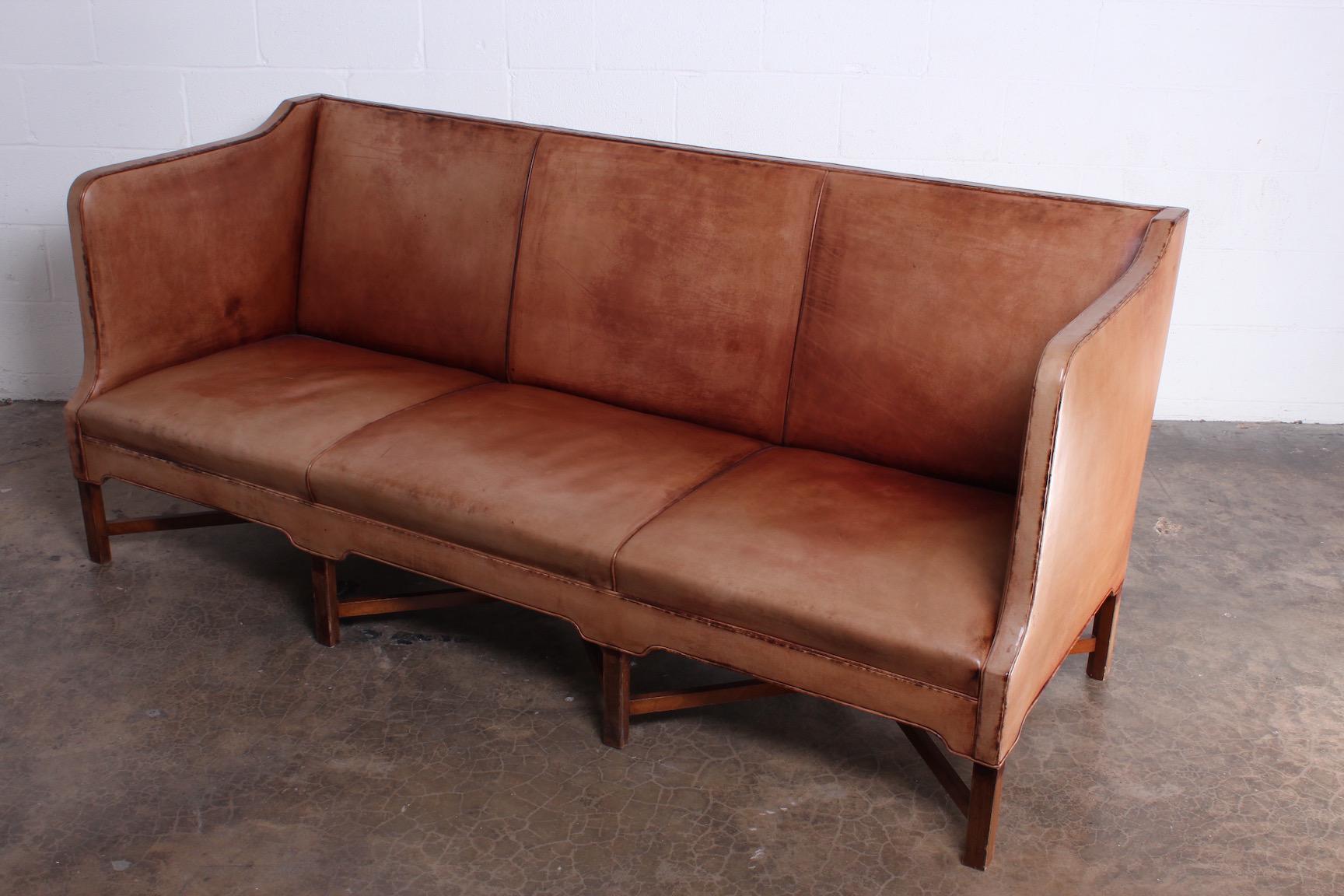 Kaare Klint Sofa Model 4118 in Mahogany and Patinated Leather 3