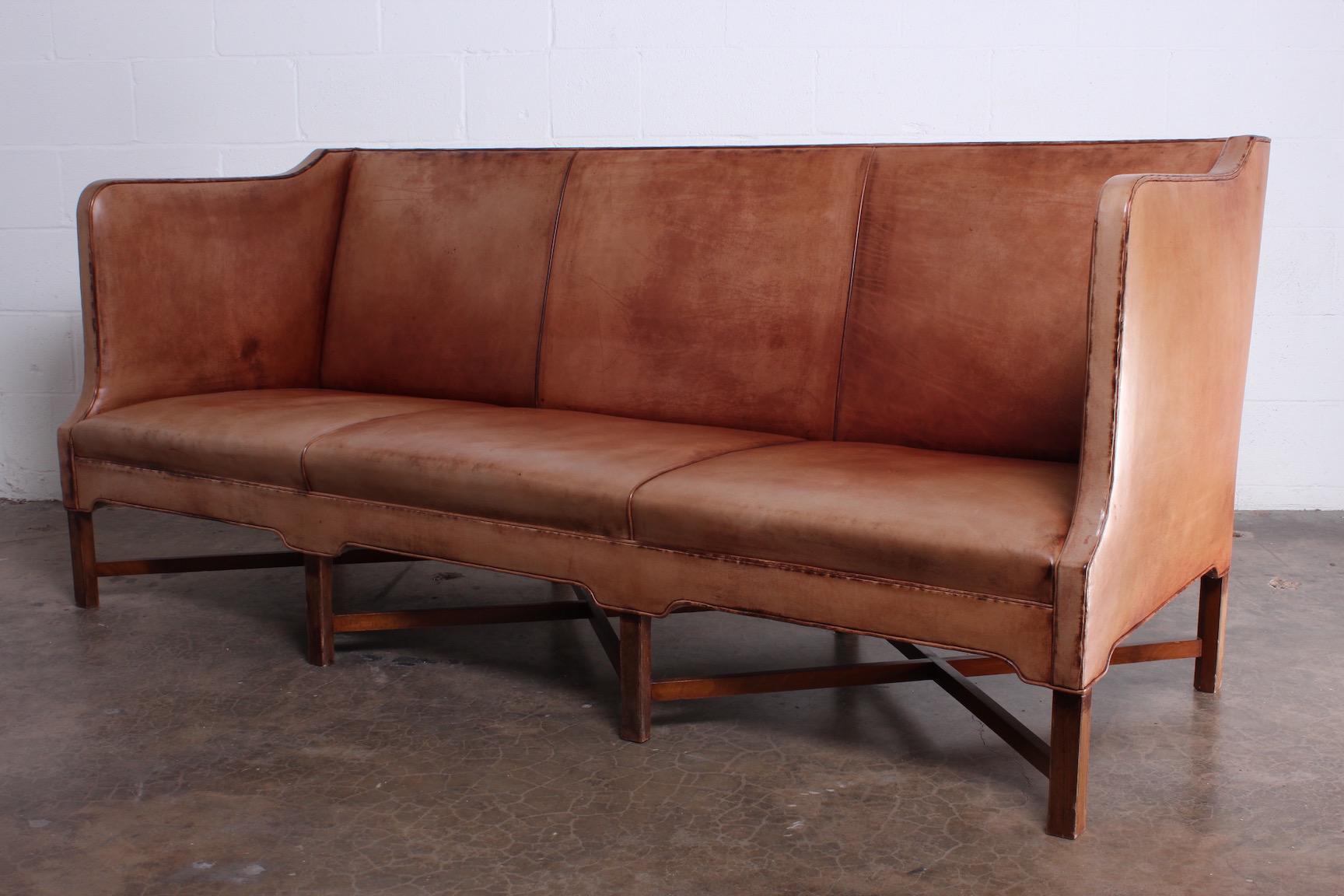 Kaare Klint Sofa Model 4118 in Mahogany and Patinated Leather 4