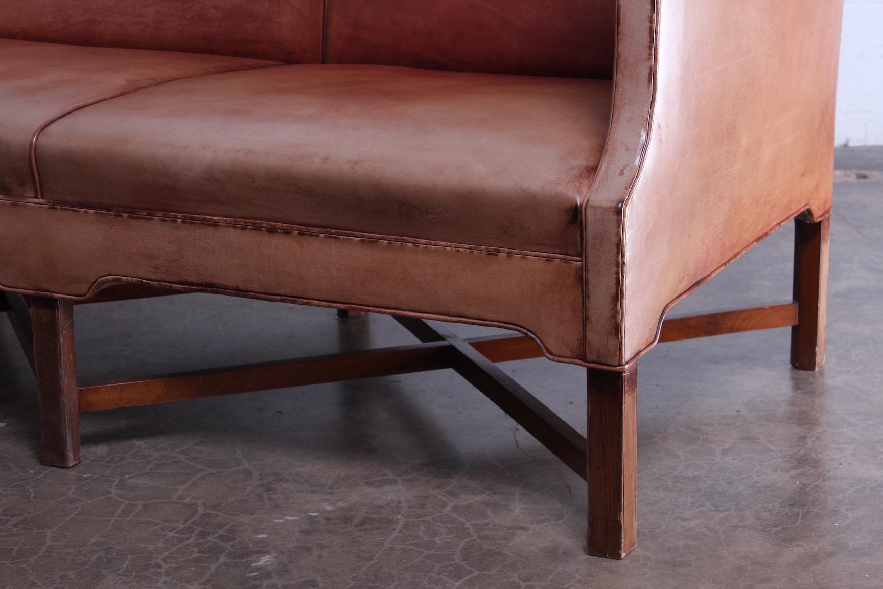 Kaare Klint Sofa Model 4118 in Mahogany and Patinated Leather 5