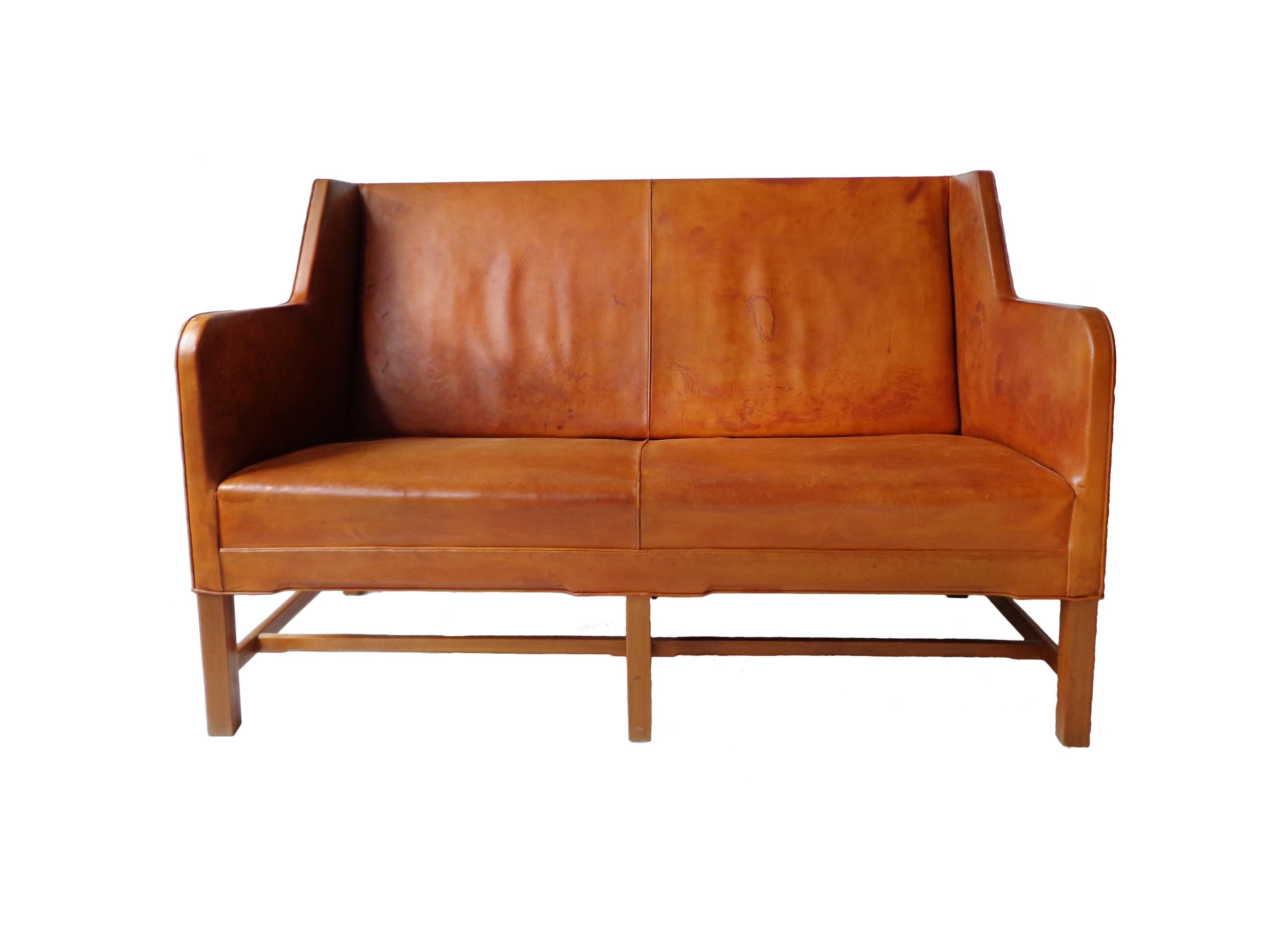 Scandinavian Modern Kaare Klint Sofa Model 5011 in Original Cognac Leather Rud Rasmussen, Denmark  For Sale