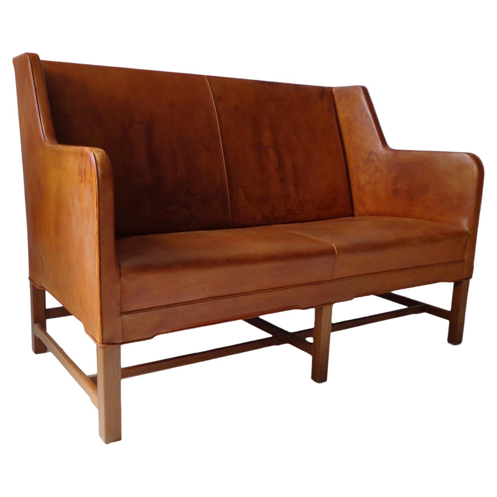 Kaare Klint Sofa Model 5011 in Original Cognac Leather Rud Rasmussen, Denmark 