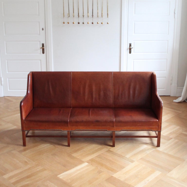 Kaare Klint Sofa Model 5011 Original Niger Leather 1930s, Scandinavian Modern For Sale 3