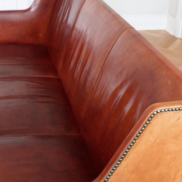 Mahogany Kaare Klint Sofa Model 5011 Original Niger Leather 1930s, Scandinavian Modern For Sale