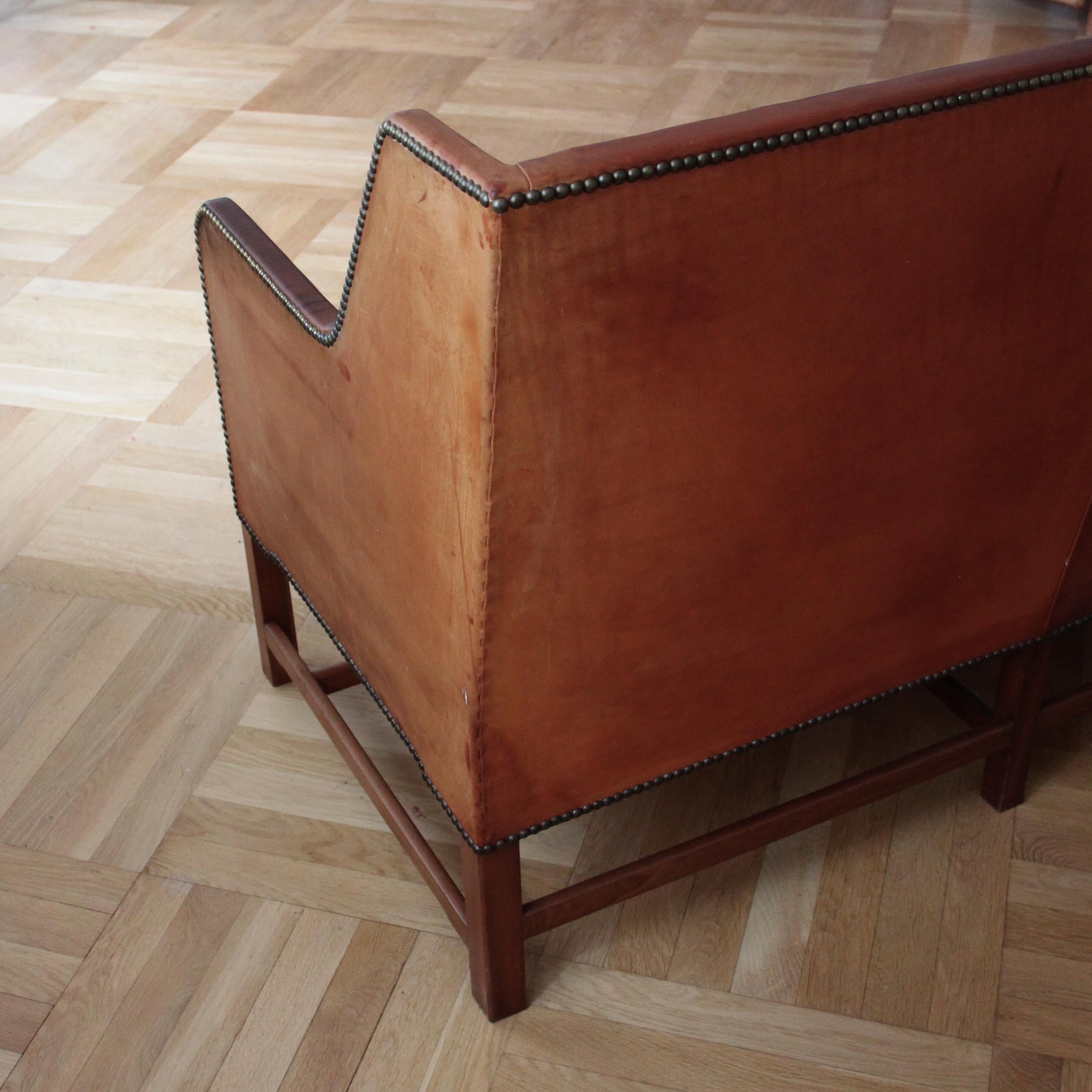 20th Century Kaare Klint Sofa Model 5011 Original Niger Leather 1930s, Scandinavian Modern For Sale
