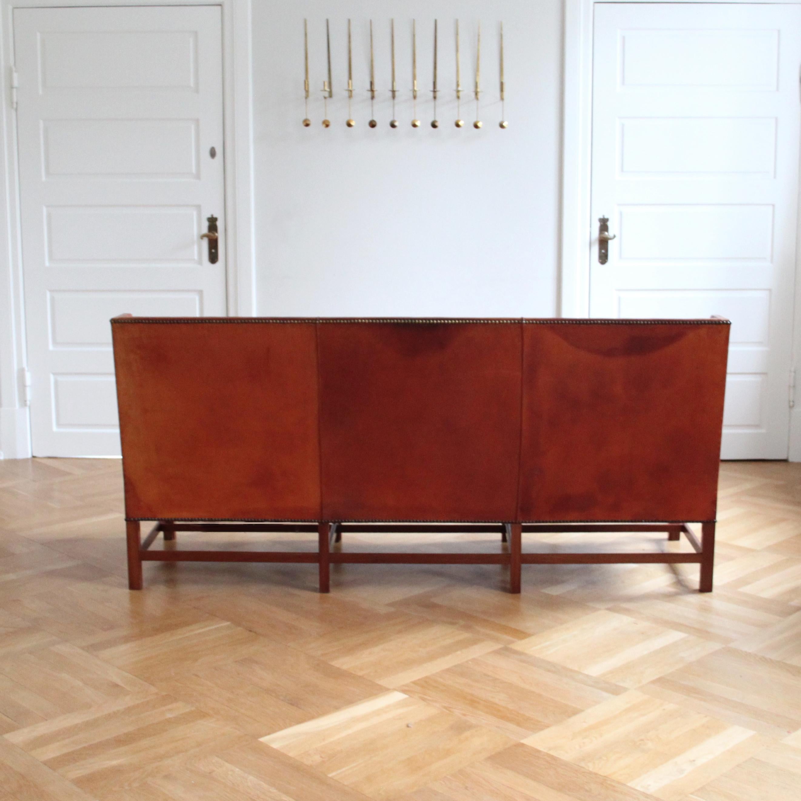 Mahogany Kaare Klint Sofa Model 5011 Original Niger Leather 1930s, Scandinavian Modern For Sale