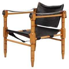 Kaare Klint Style Black Leather Safari Chair