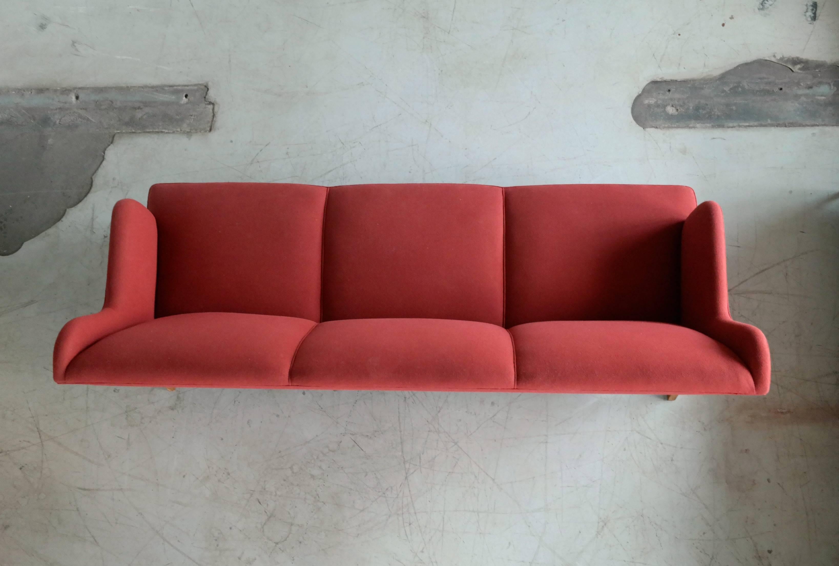 Wool Kaare Klint Style Classic 1950 Danish Three-Seat Sofa by Master Frits Henningsen