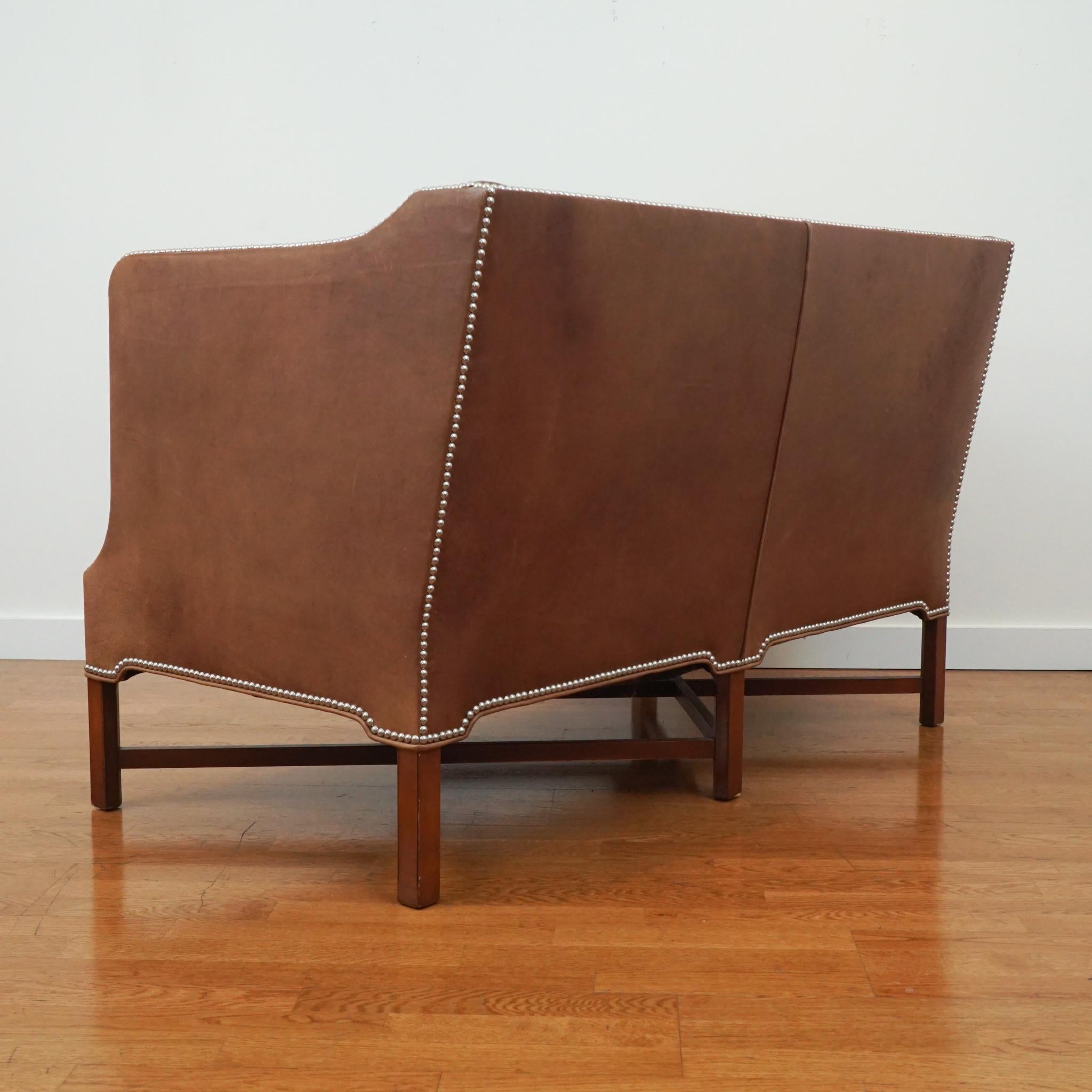 Mid-Century Modern Kaare Klint-Style High Side Leather Sofa