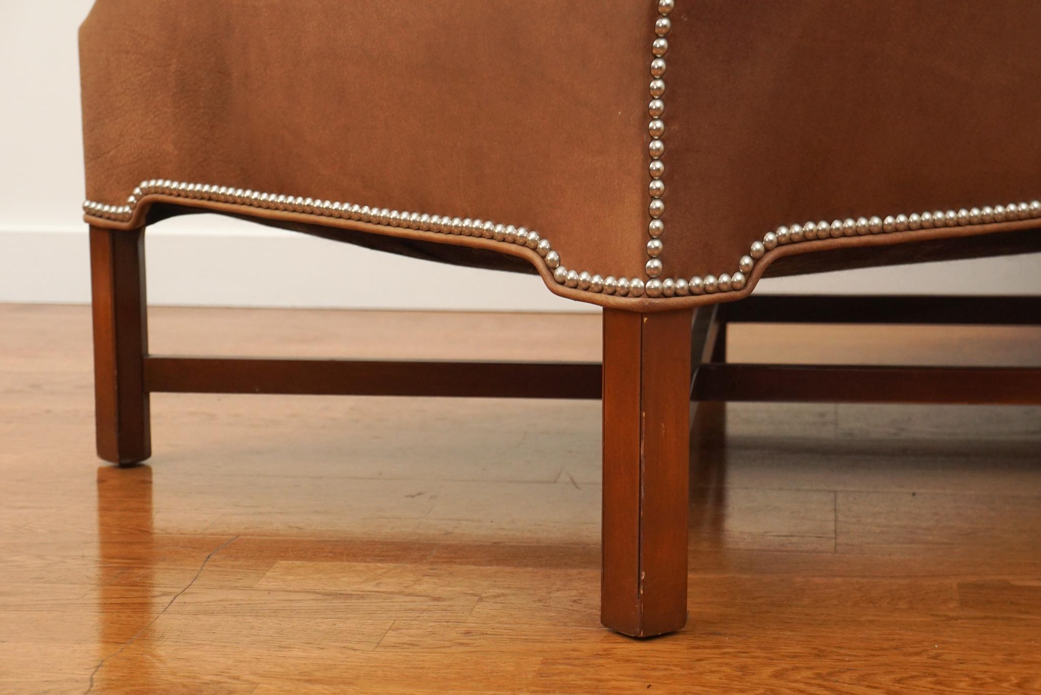 Swedish Kaare Klint-Style High Side Leather Sofa