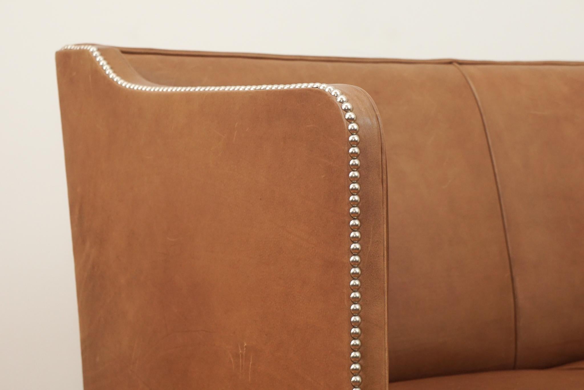 Machine-Made Kaare Klint-Style High Side Leather Sofa
