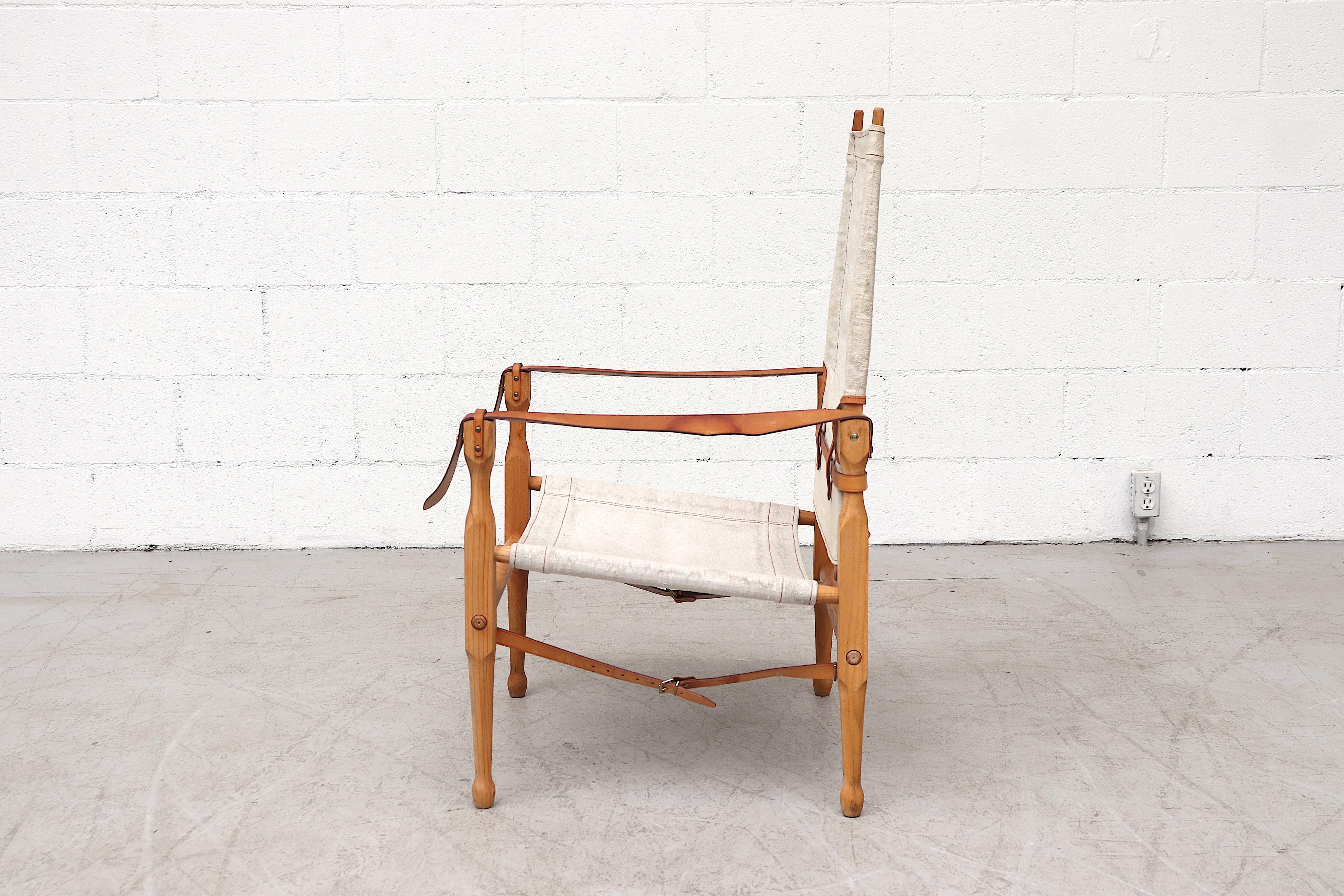 Mid-Century Modern Kaare Klint Style Wood and Canvas Safari Chair