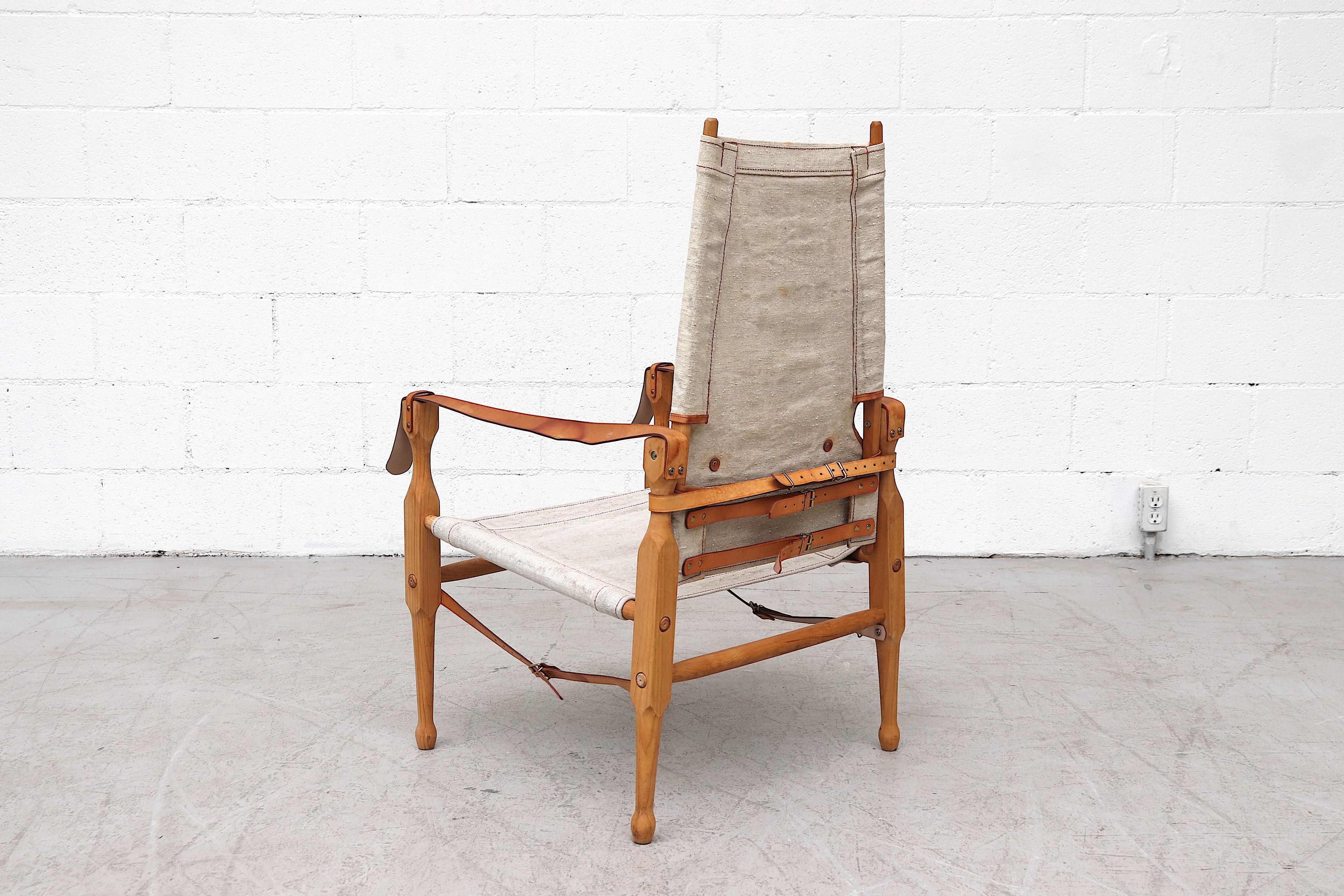 Dutch Kaare Klint Style Wood and Canvas Safari Chair