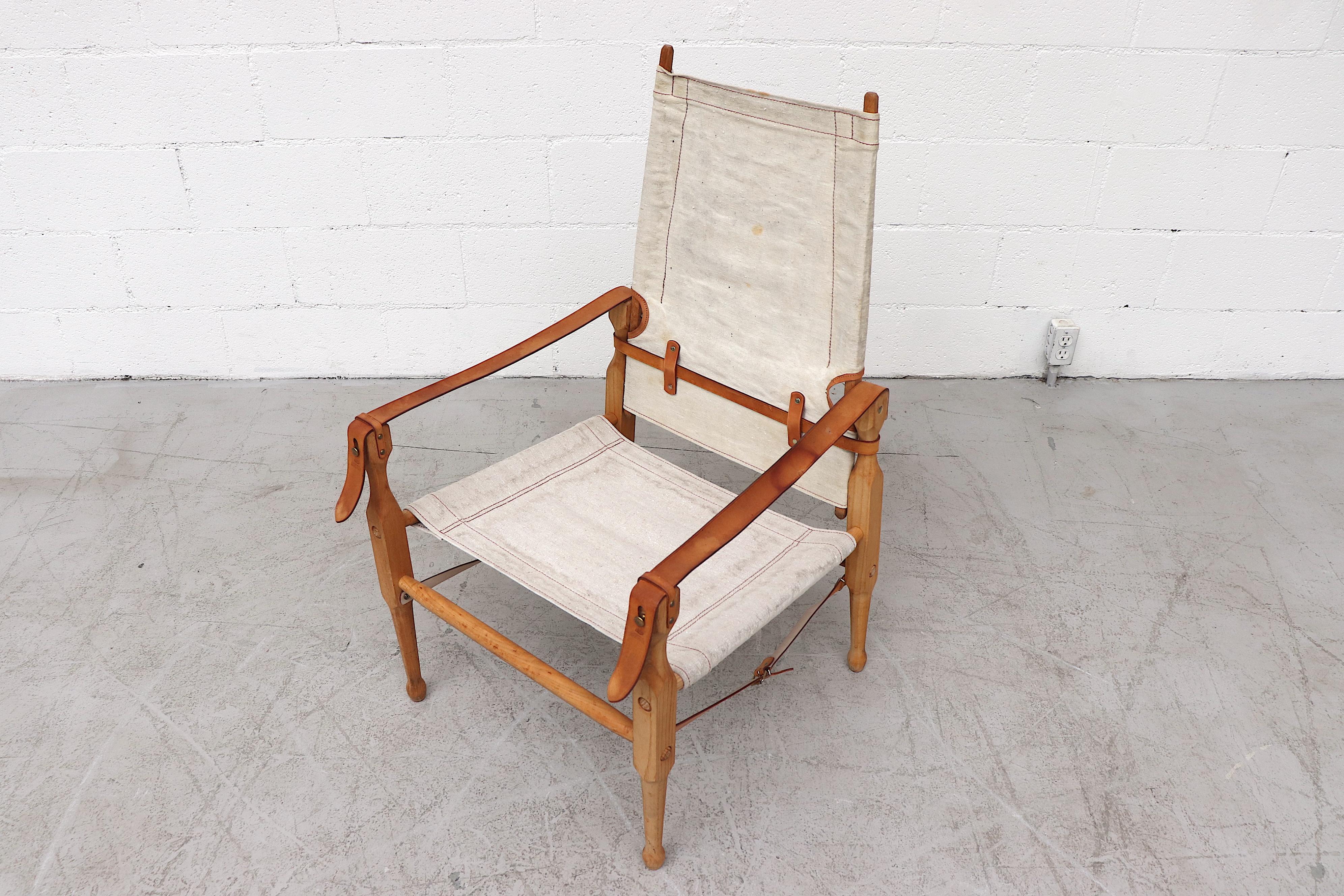 Kaare Klint Style Wood and Canvas Safari Chair In Good Condition In Los Angeles, CA