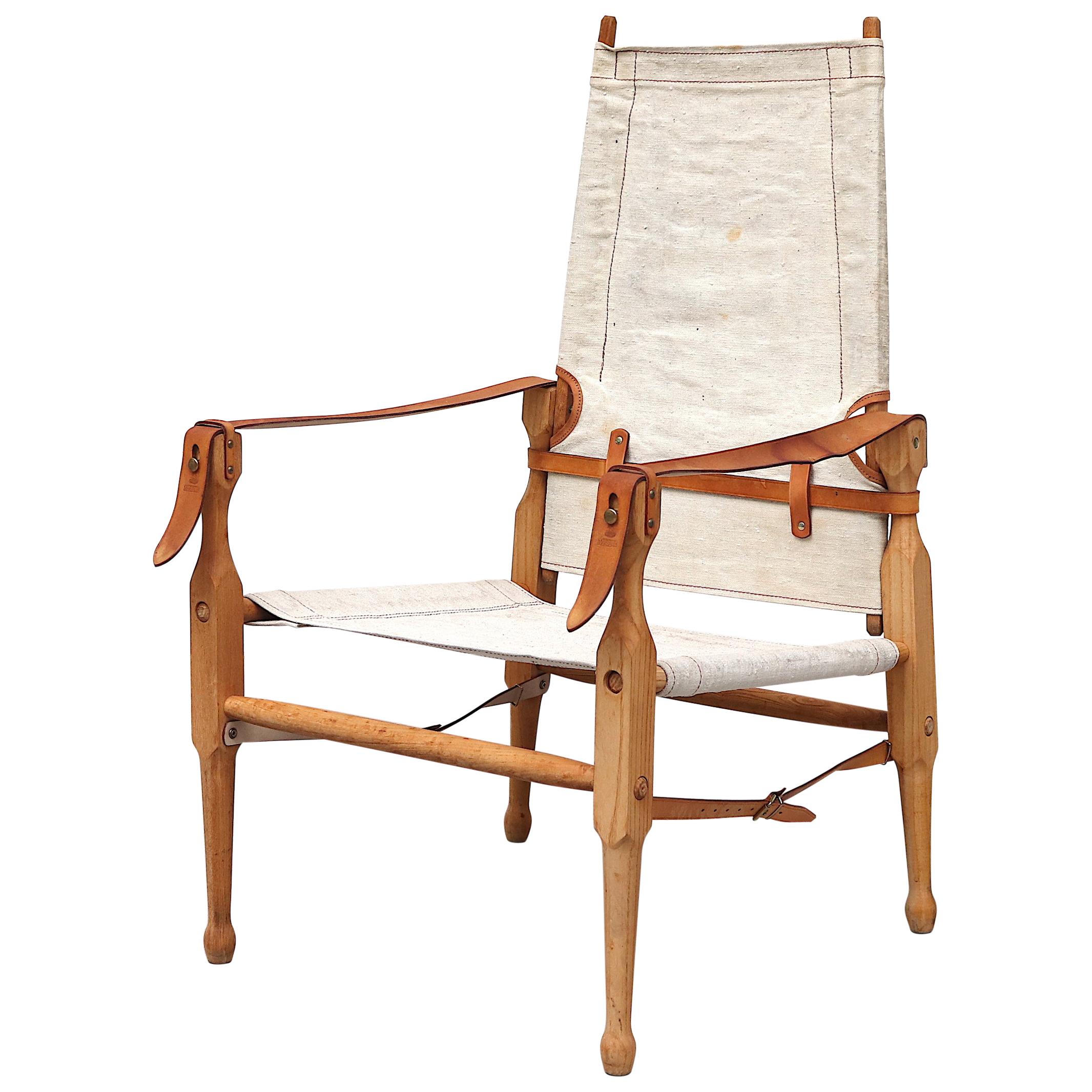 Kaare Klint Style Wood and Canvas Safari Chair