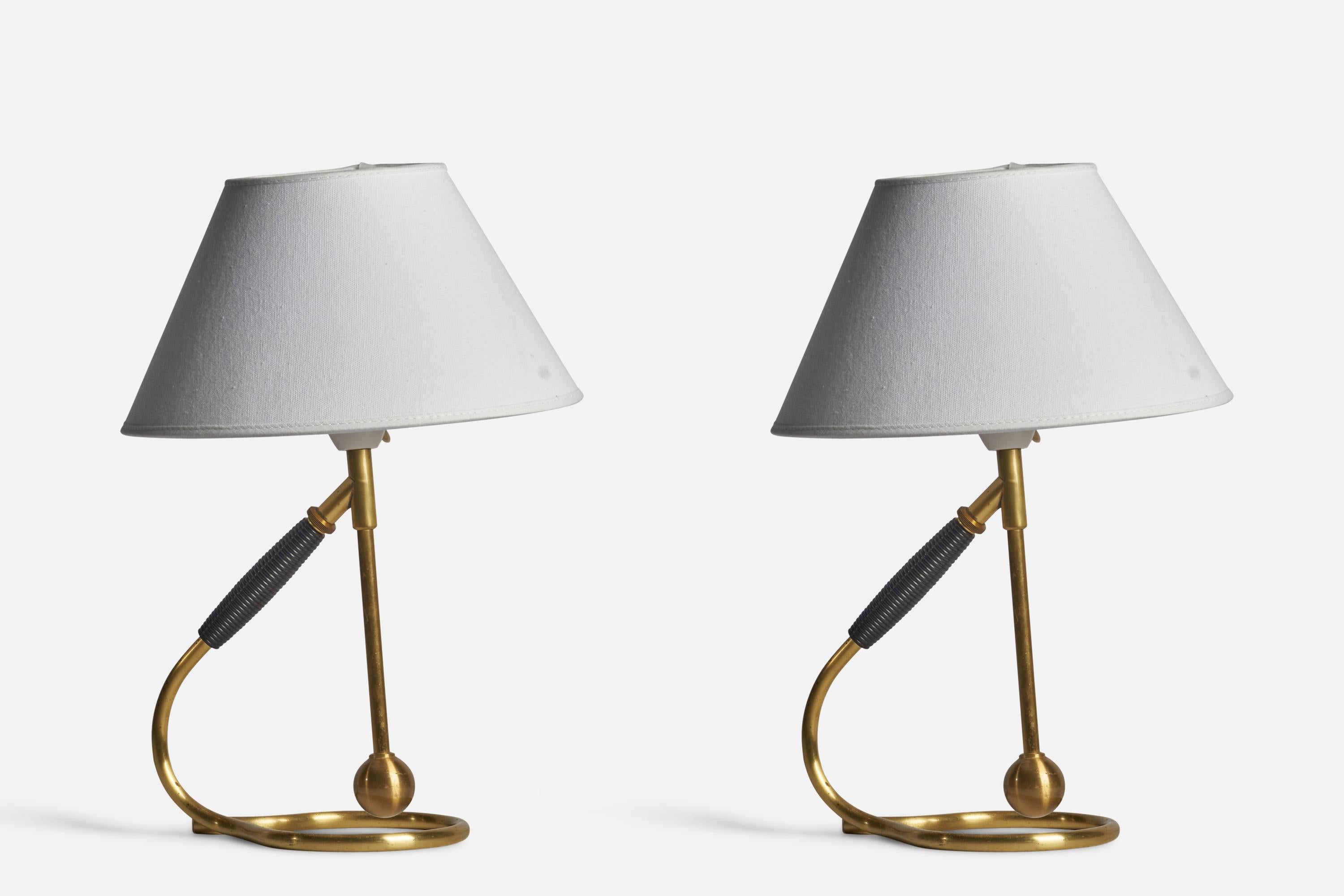 Scandinavian Modern Kaare Klint, Table Lamps, Brass, Rubber, Denmark, 1950s For Sale
