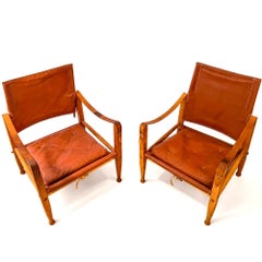 Kaare Klint The Safari Chair une paire en cuir cognac signée Rud. Rasmussen