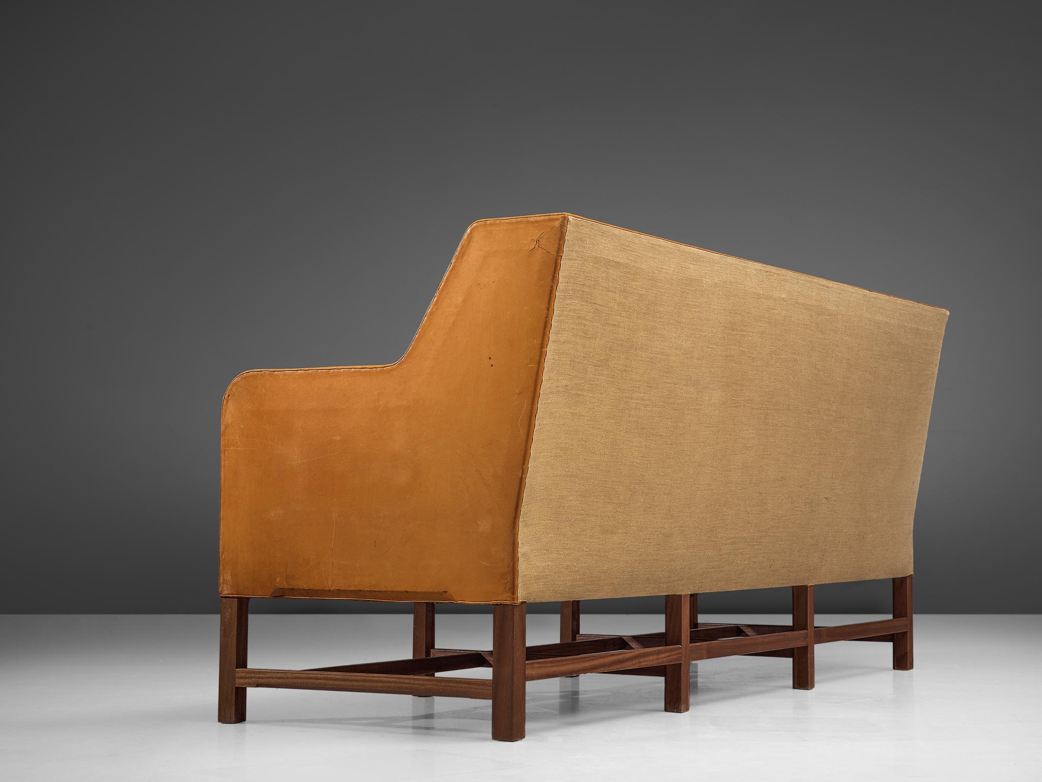 Kaare Klint for Rud Rasmussen Sofa in Natural Leather and Mahogany 2