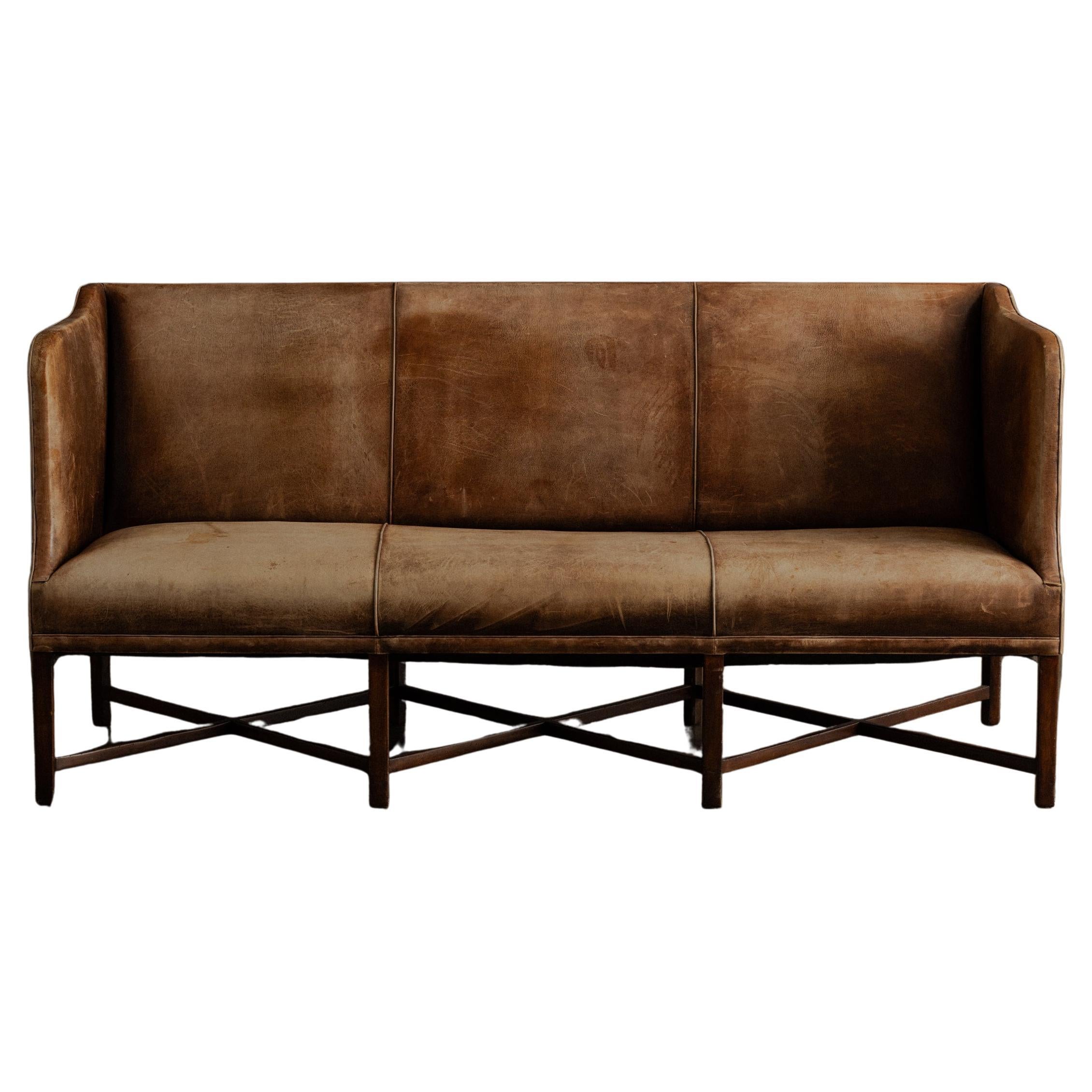 Kaare Klint Three-Seat Sofa in Original Leather for Rud. Rasmussen, Denmark en vente
