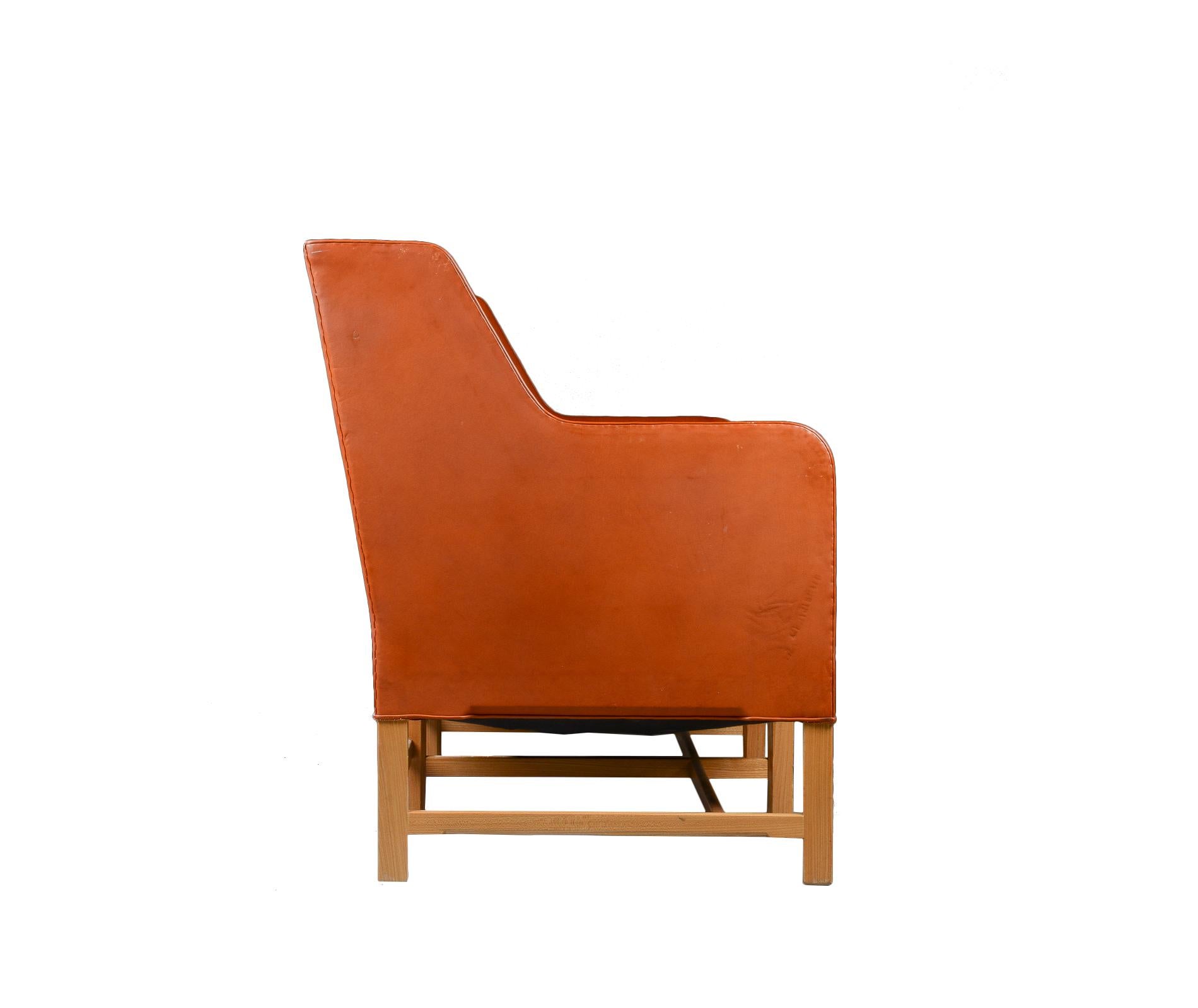 Scandinavian Modern Kaare Klint Three-Seat Sofa in Original Cognac Leather Rud, Rasmussen Danish For Sale