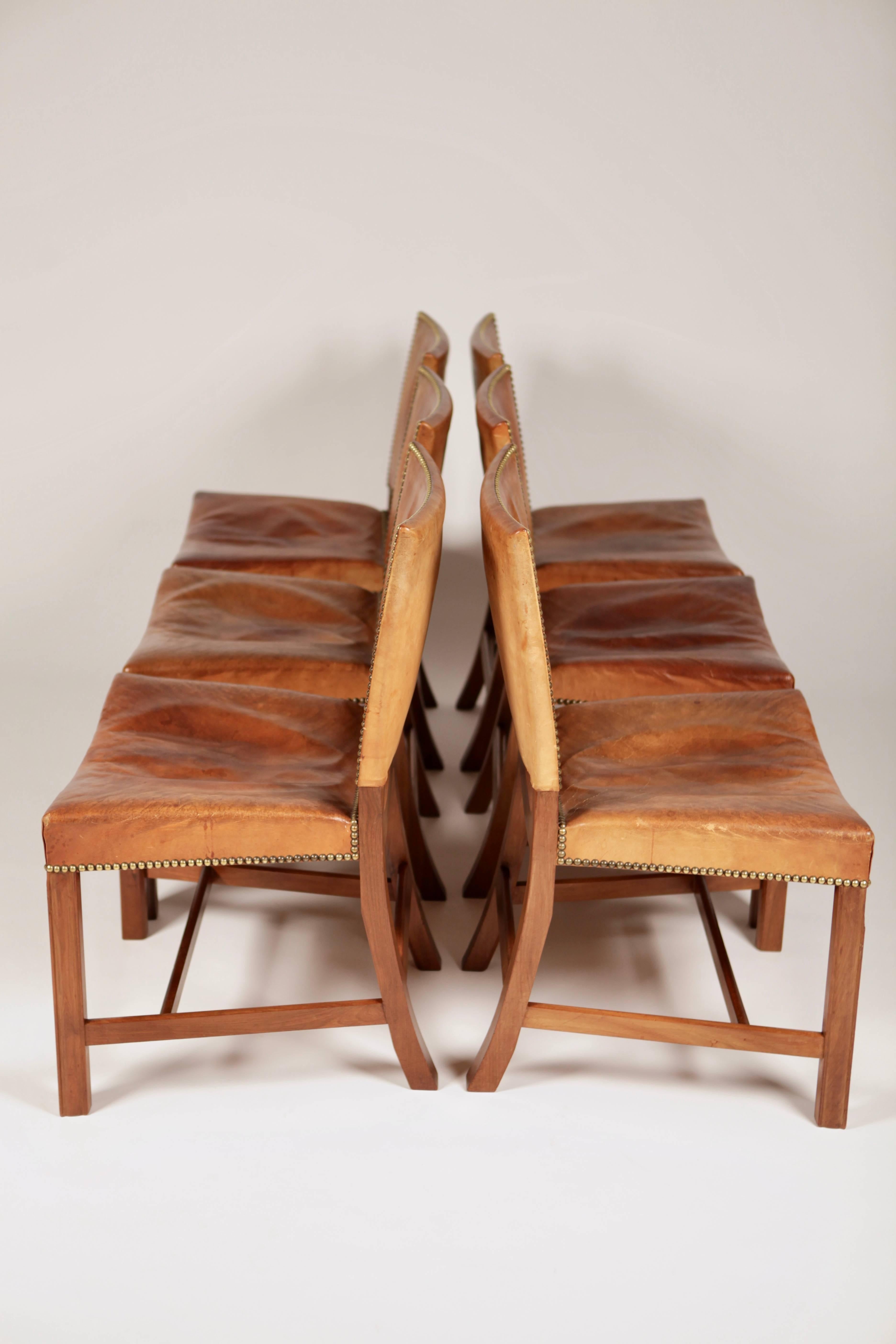 Brass Kaare Klint, Set of Six 'Barcelona' Dining Chairs, Model 3758