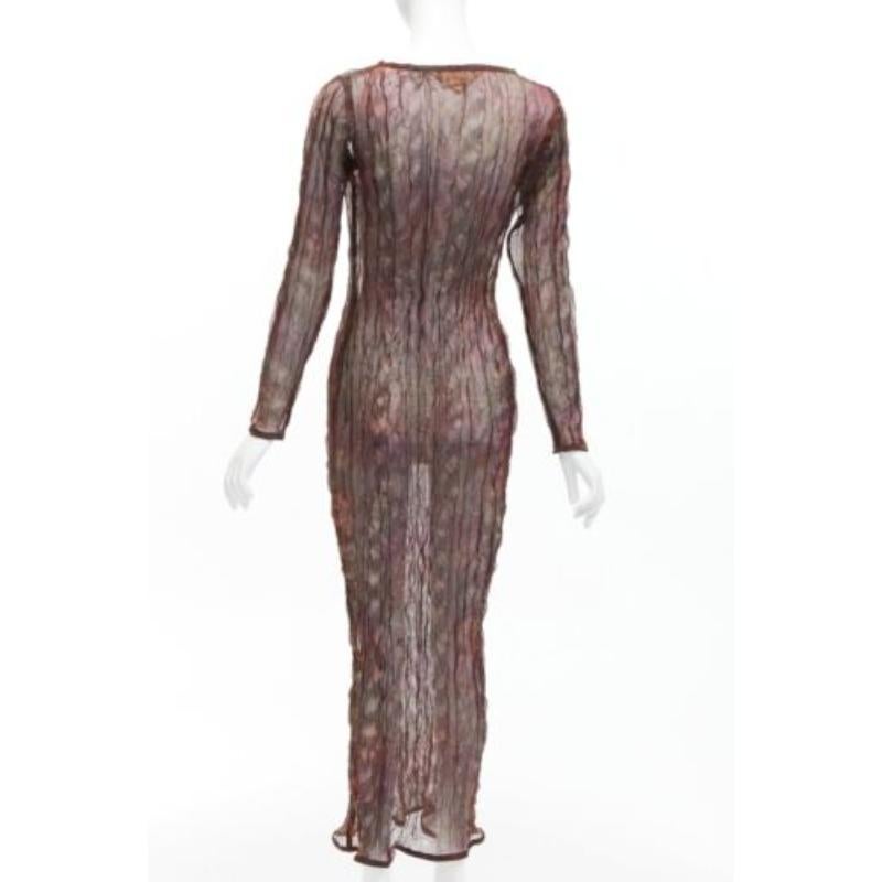 Women's KAAT TILLEY Vintage brown red green crinkled round neck  sheer dress FR36 S For Sale